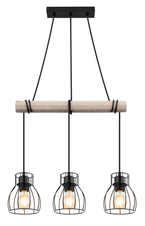 HÄNGLAMPA 50/14/140 cm  - svart/naturfärgad, Klassisk, metall/trä (50/14/140cm) - Globo