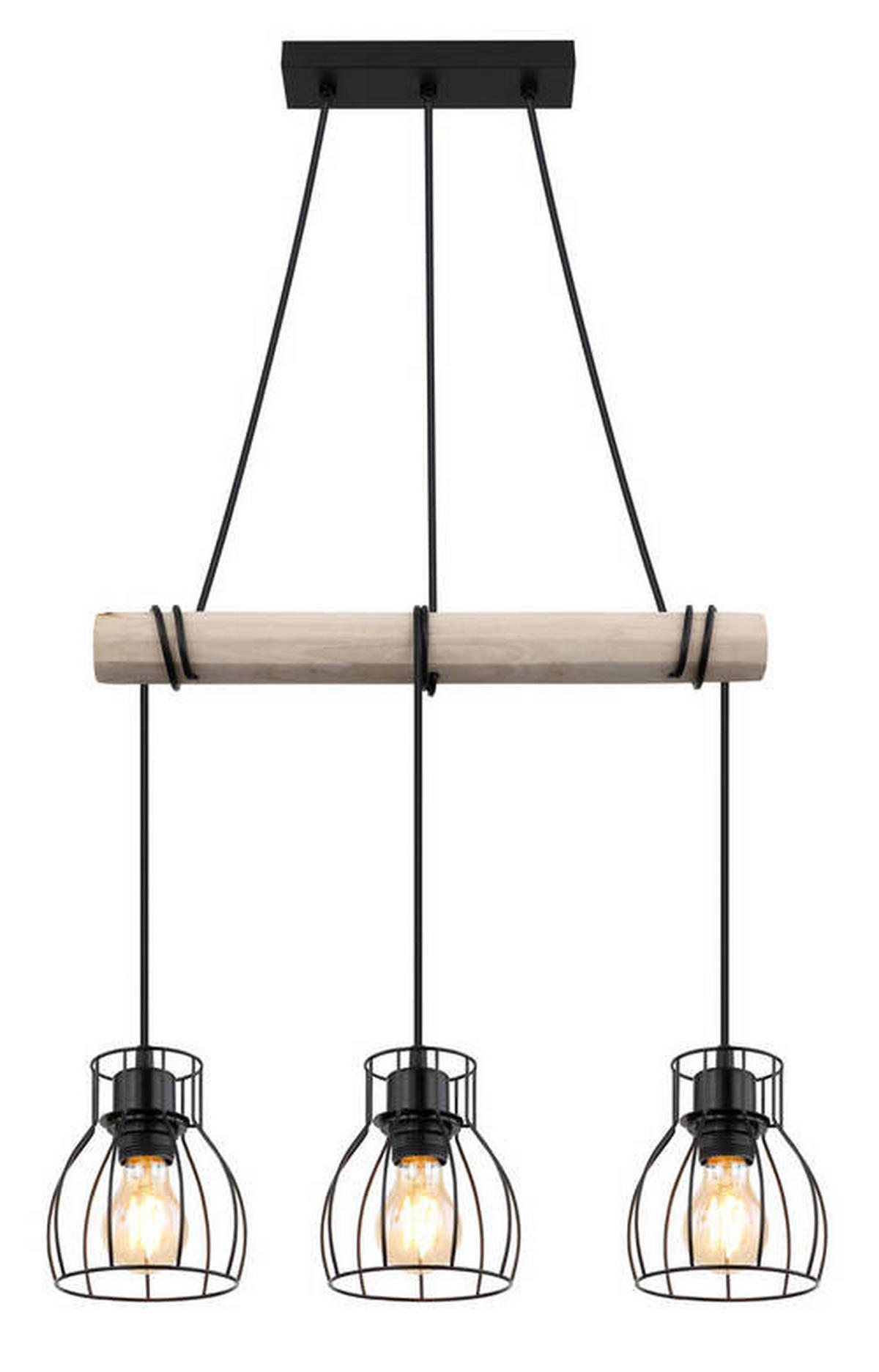 HÄNGLAMPA 50/14/140 cm  - svart/naturfärgad, Klassisk, metall/trä (50/14/140cm) - Globo