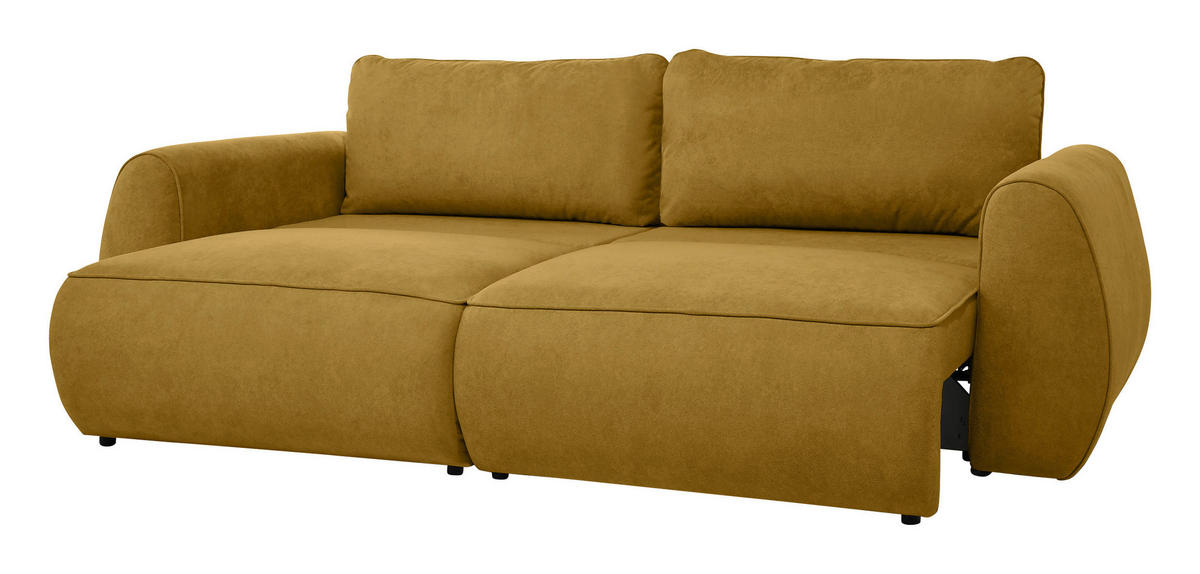 SCHLAFSOFA Chenille Goldfarben  inkl. Zierkissen, Rückenkissen, Bettkasten, Schlaffunktion, Rücken echt, Liegefläche im Originalstoff  - Goldfarben/Schwarz, KONVENTIONELL, Kunststoff/Textil (257/96/110cm) - Milino