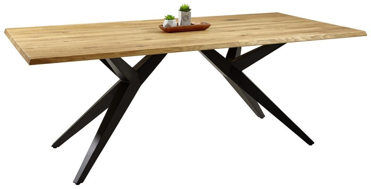 ESSTISCH Eiche massiv rechteckig Schwarz, Eichefarben - Eichefarben/Schwarz, Design, Holz/Metall (200/100/76cm) - Musterring