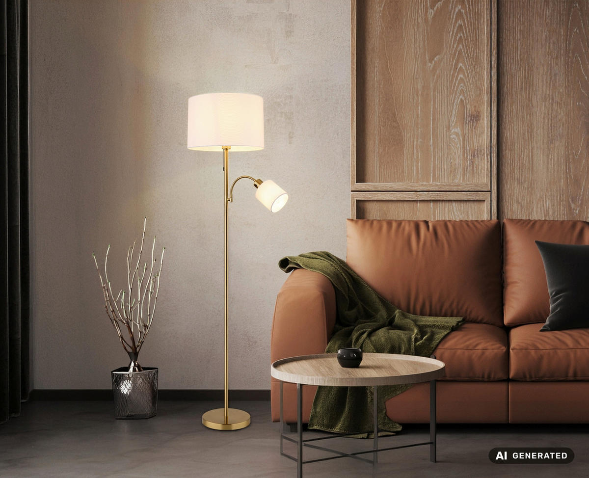STEHLEUCHTE Truett 38/165 cm  - Messingfarben/Schwarz, Design, Kunststoff/Textil (38/165cm) - Globo