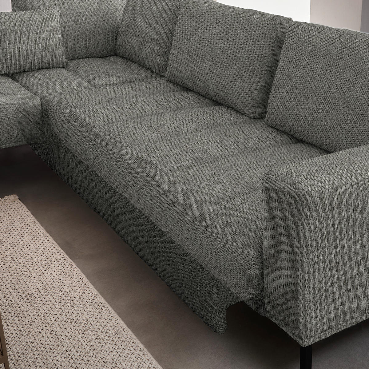 ECKSOFA  in Flachgewebe Graubraun  270/308 cm  - Graubraun/Schwarz, Design, Textil/Metall (270/308cm) - Pure Home Lifestyle