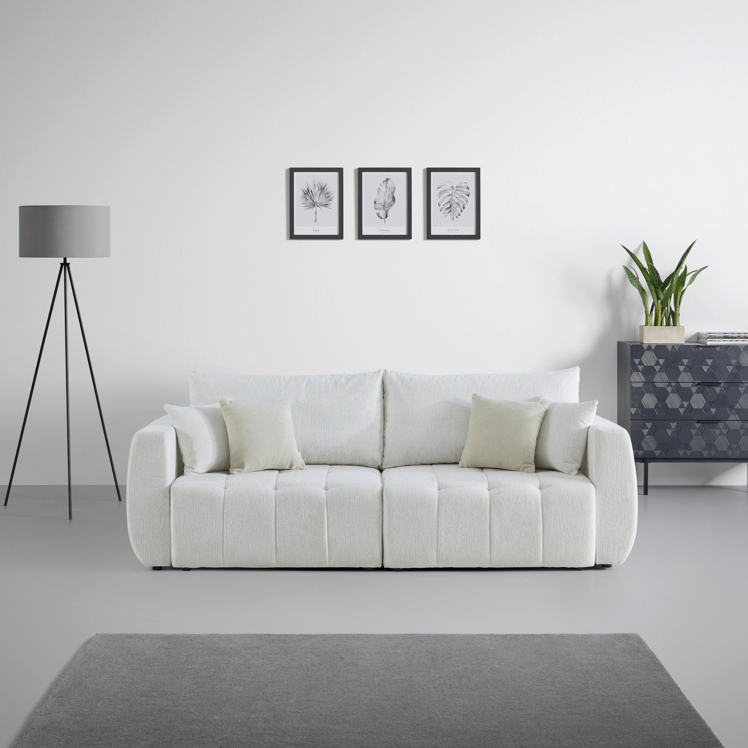 SCHLAFSOFA in Chenille, Jacquard Creme  - Beige/Creme, Kunststoff/Textil (245/74-90/104cm) - MID.YOU