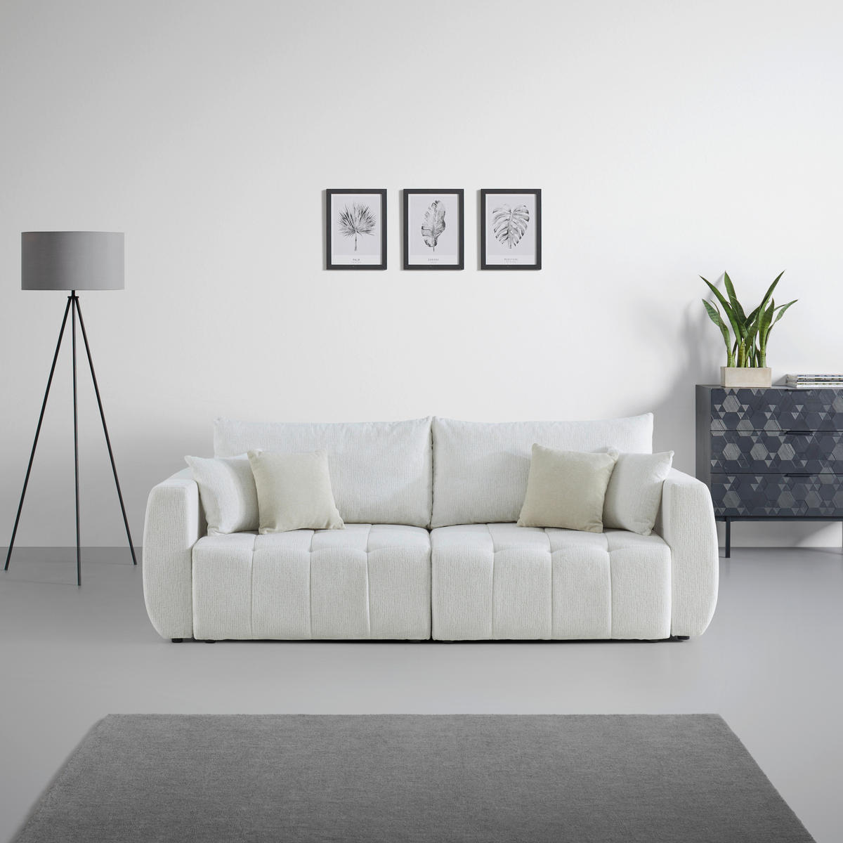 SCHLAFSOFA in Chenille, Jacquard Creme  - Beige/Creme, Kunststoff/Textil (245/74-90/104cm) - MID.YOU