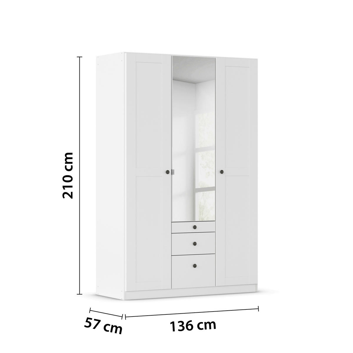 DREHTÜRENSCHRANK 136/210/54 cm,  in Weiß, 3-türig  - Schwarz/Weiß, KONVENTIONELL, Glas/Holzwerkstoff (136/210/54cm) - home24