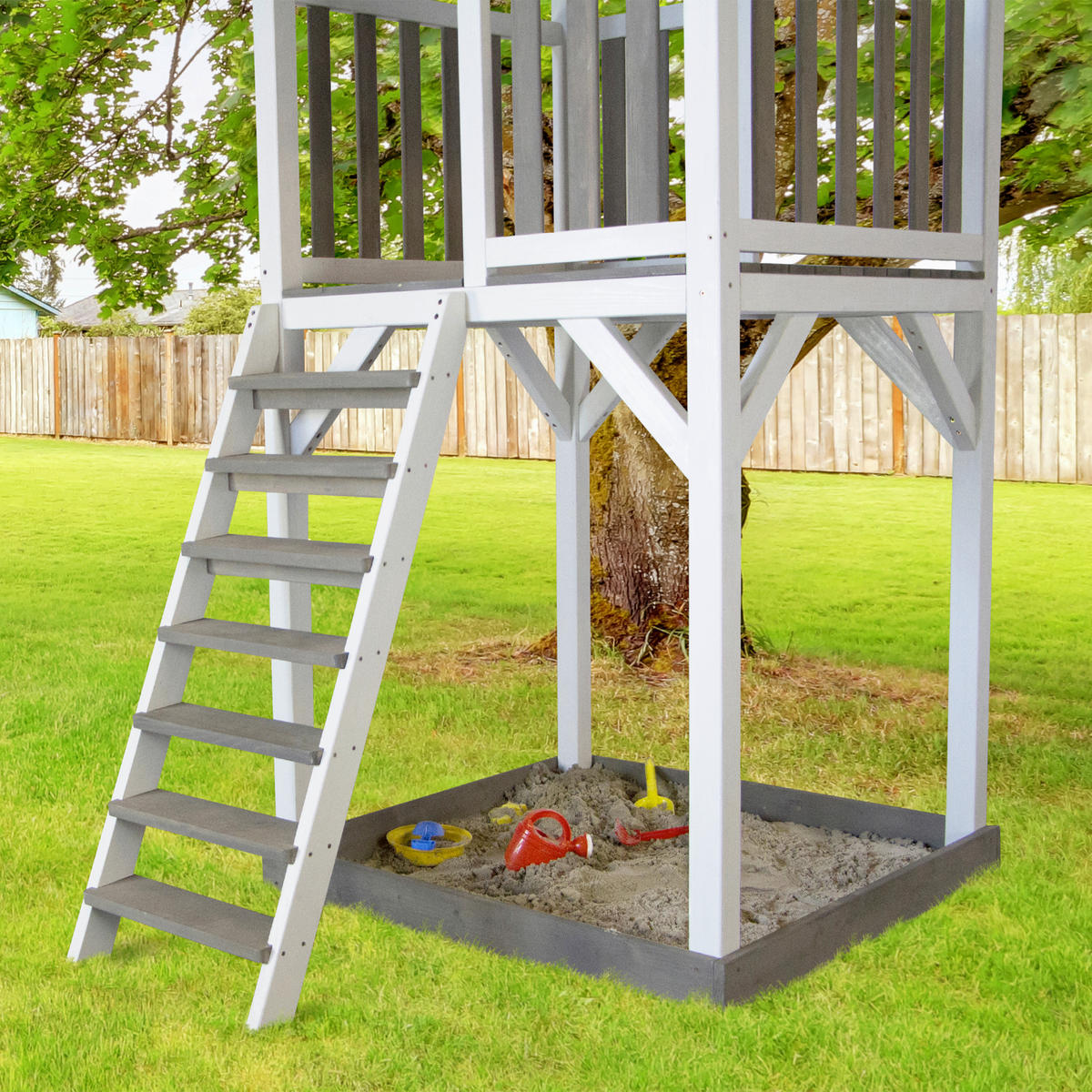 SPIELTURM 519/241.9/349 cm SPIELHAUS BEACH TOWER CLIMBING  - Blau/Weiß, Basics, Holz (519/241.9/349cm) - Ambia Garden