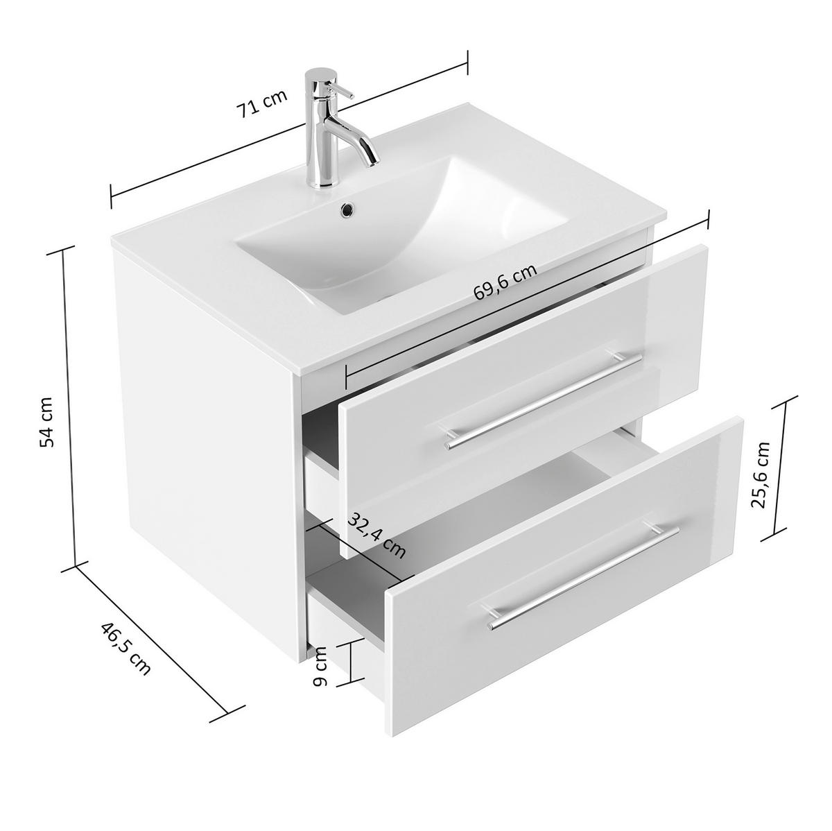 WASCHTISCHKOMBI 71 cm  - Weiß Hochglanz/Weiß, Basics, Keramik/Holzwerkstoff (71cm) - MID.YOU