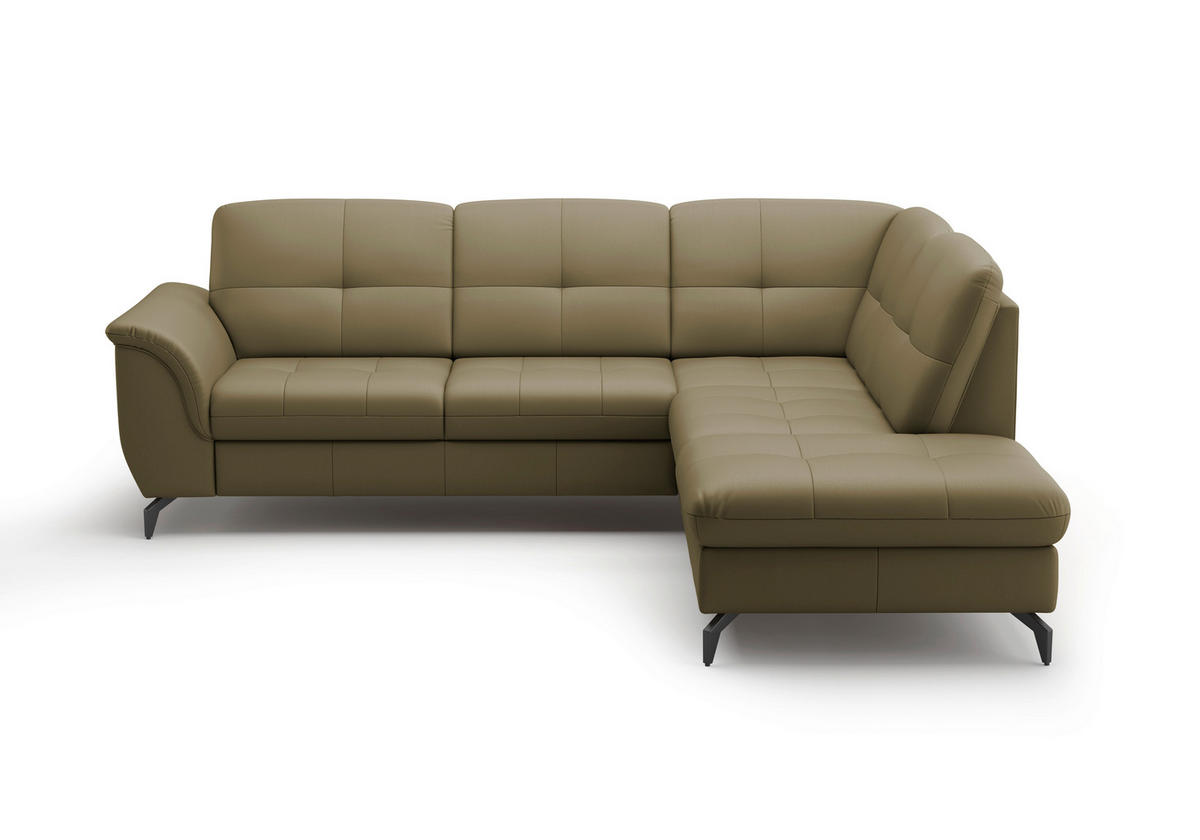 ECKSOFA Vliesstoff Kombination Echtleder/Stoff Olivgrün  - Schwarz/Olivgrün, Modern, Leder/Textil (244/212cm) - Sit & More