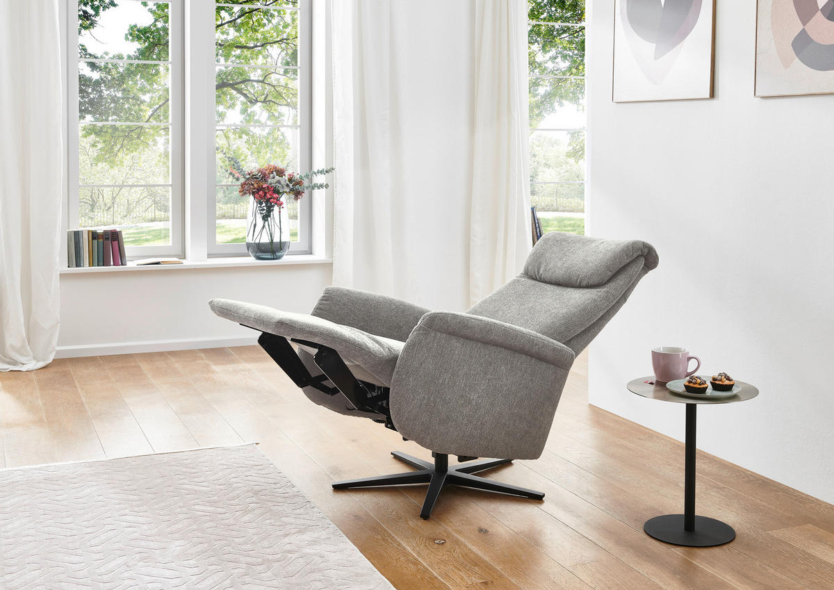 RELAXSESSEL Flachgewebe Relaxfunktion, Rücken echt    - Greige/Schwarz, Design, Textil/Metall (77/115/89cm) - Pure Home Comfort