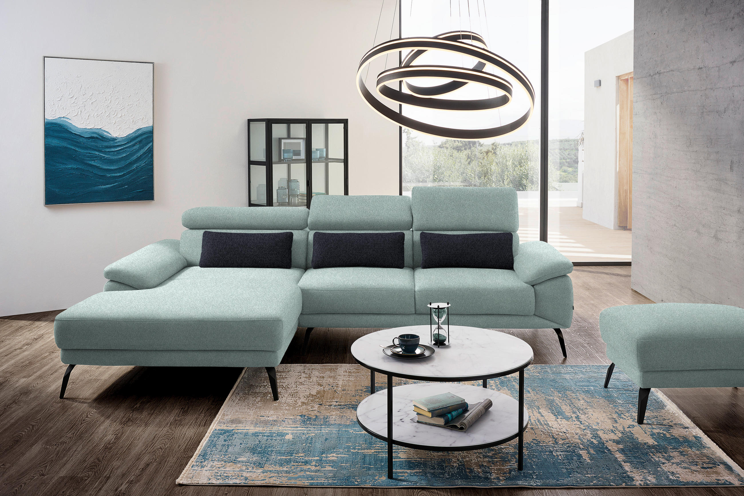 ECKSOFA Mintgrün Velours  - Schwarz/Mintgrün, Design, Textil/Metall (187/295cm) - Novel