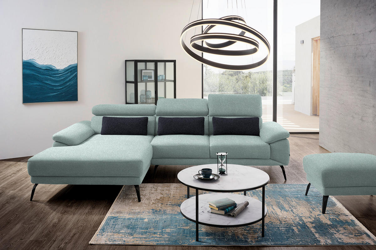 ECKSOFA in Velours Mintgrün  - Schwarz/Mintgrün, Design, Textil/Metall (187/295cm) - Novel
