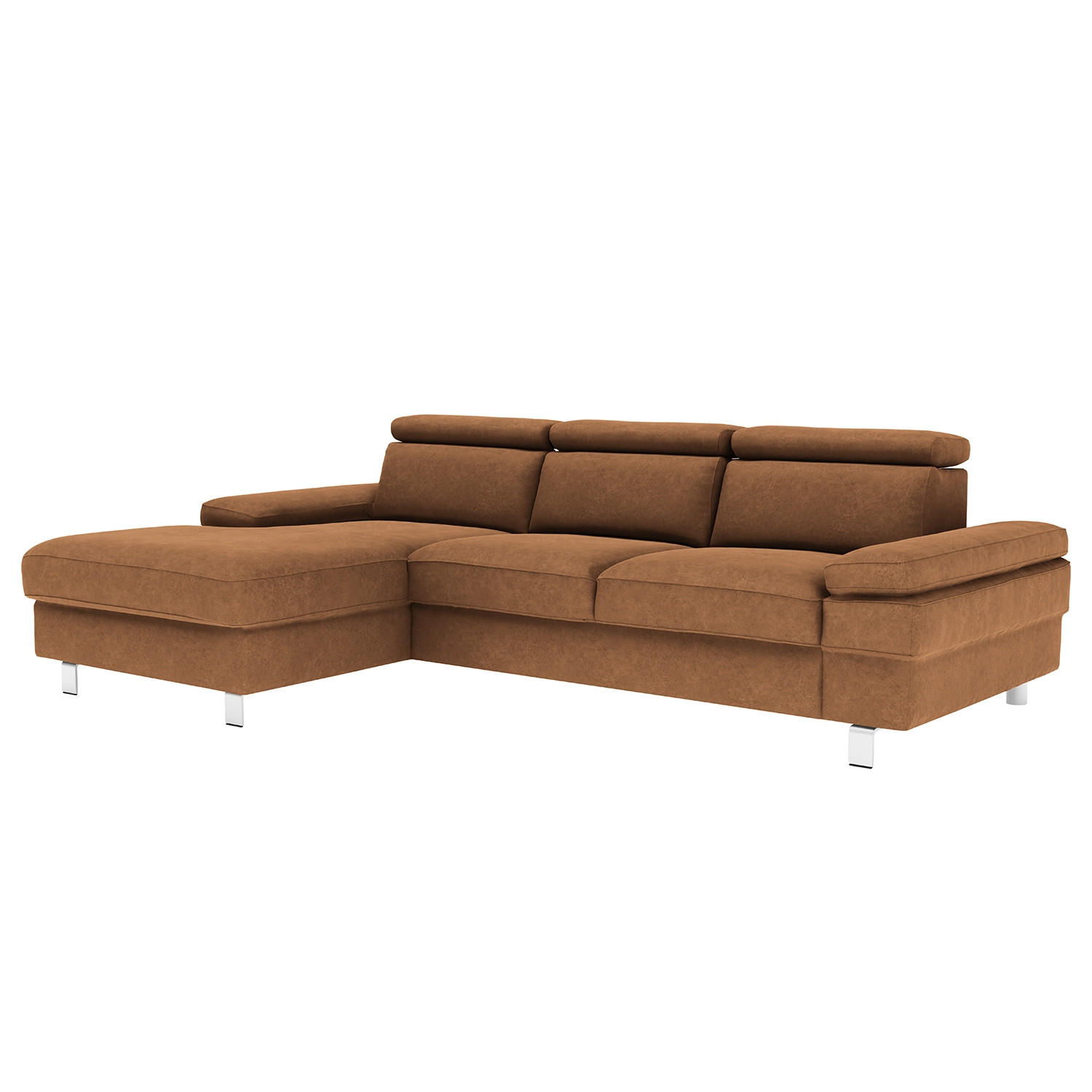 ECKSOFA in Mikrofaser Braun - Silberfarben/Braun, Konventionell, Textil/Metall (260/82/182cm) - Trendmanufaktur