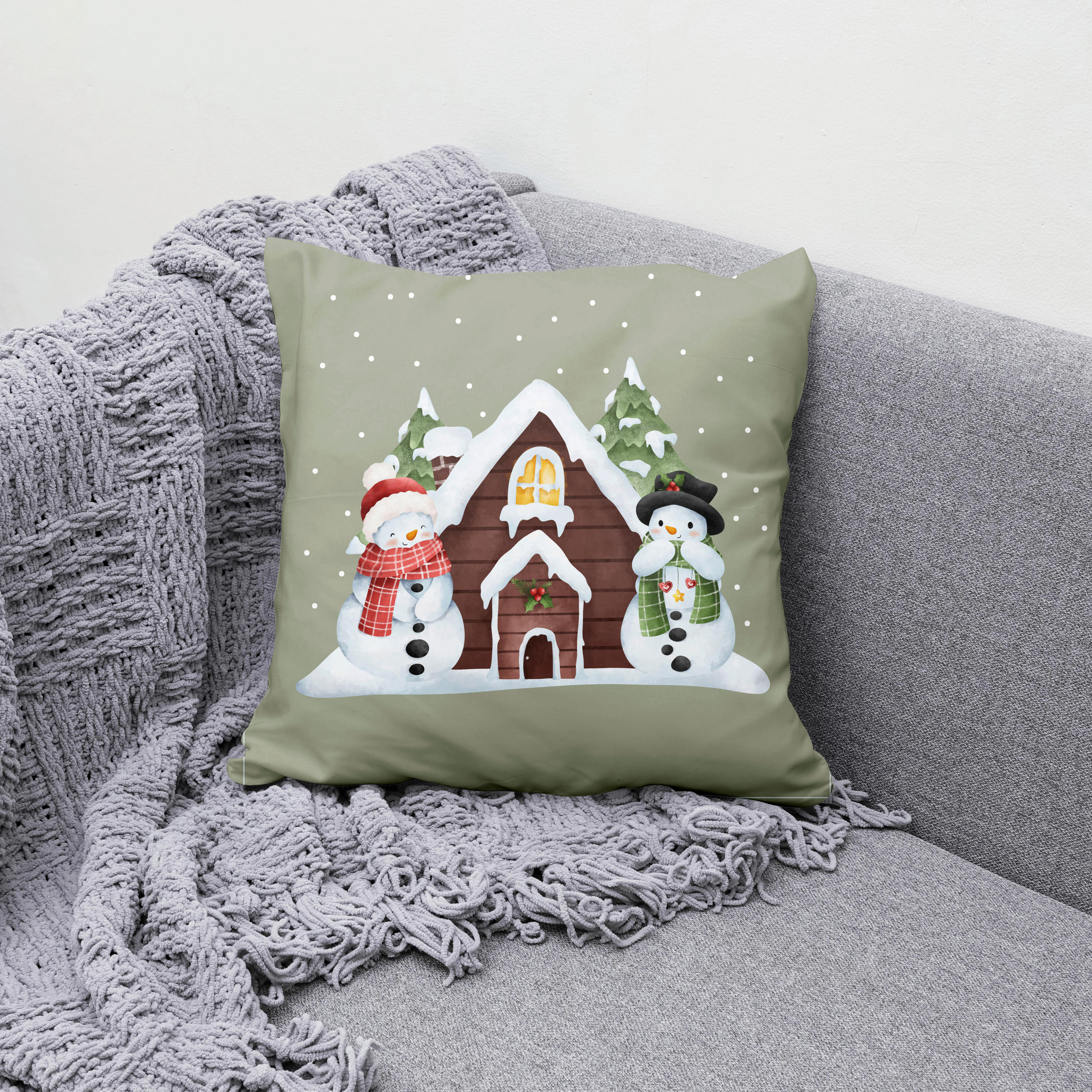DÍSZPÁRNAHUZAT  - zsályazöld, Basics, textil (45/45cm)