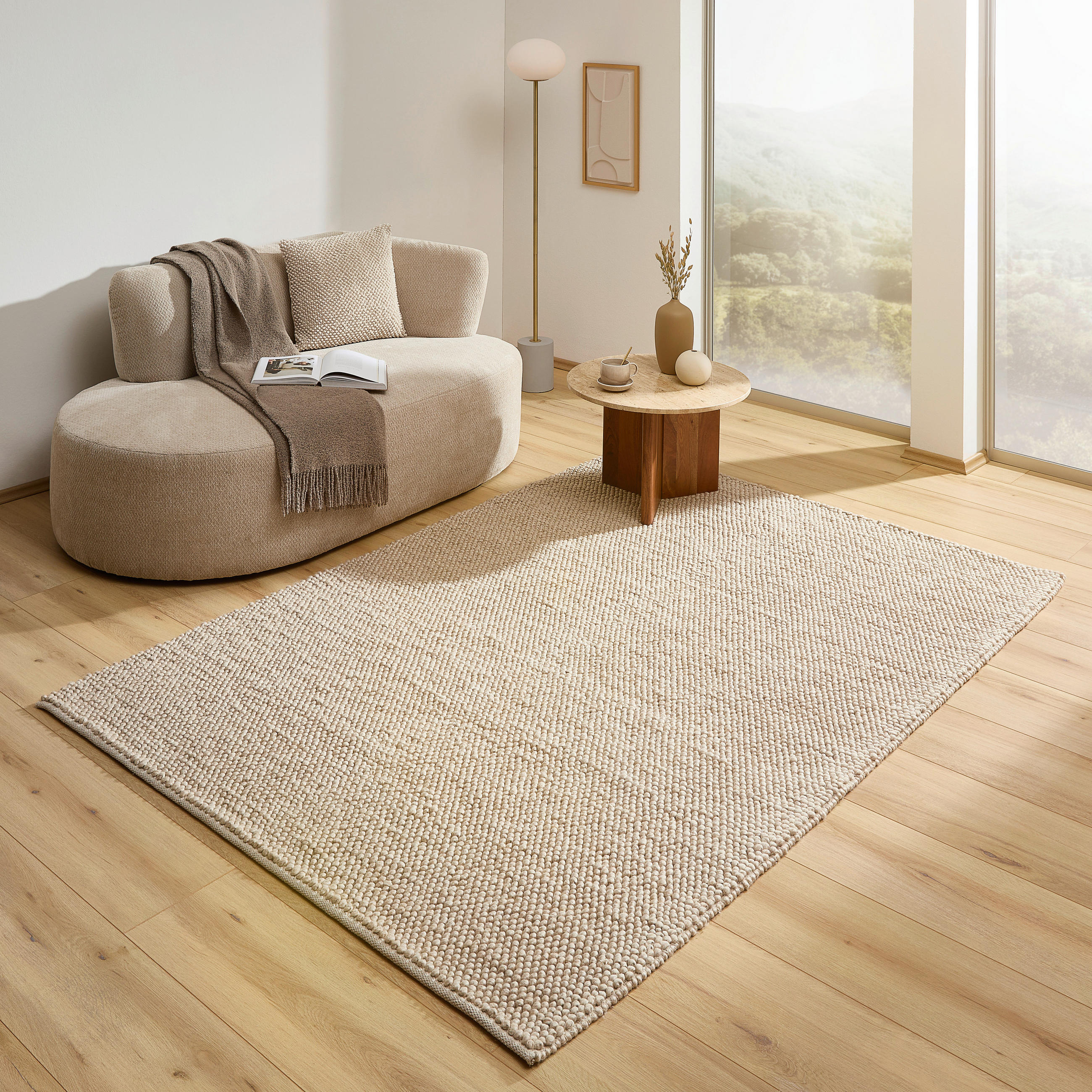 RUČNĚ TKANÝ KOBEREC, 160/230 cm, krémová - krémová, Natur, textil (160/230cm) - Linea Natura