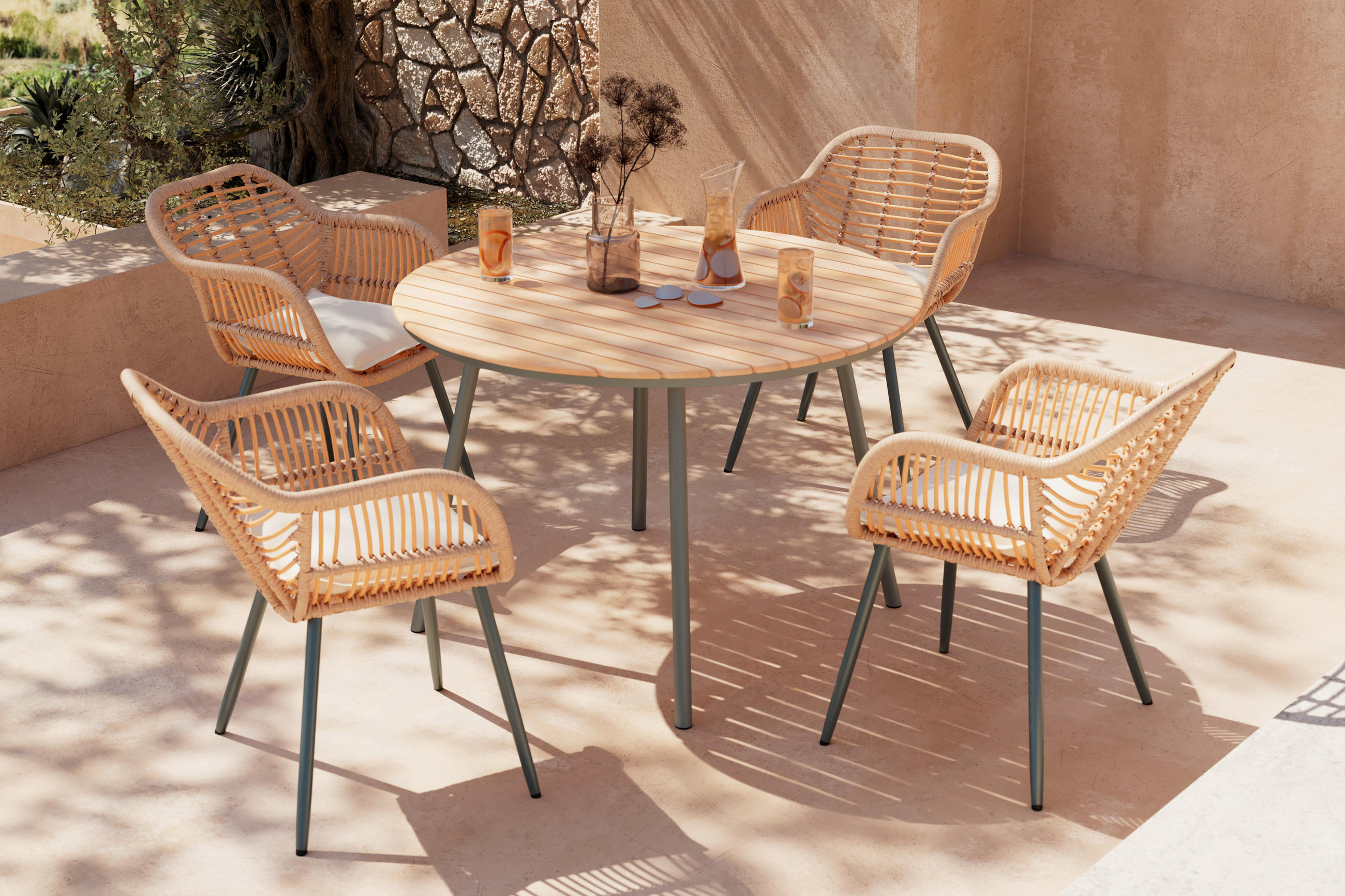 GARTENSTUHL Eisen Grau, Naturfarben, Beige  - Beige/Naturfarben, MODERN, Kunststoff/Textil (56l) - Ambia Garden