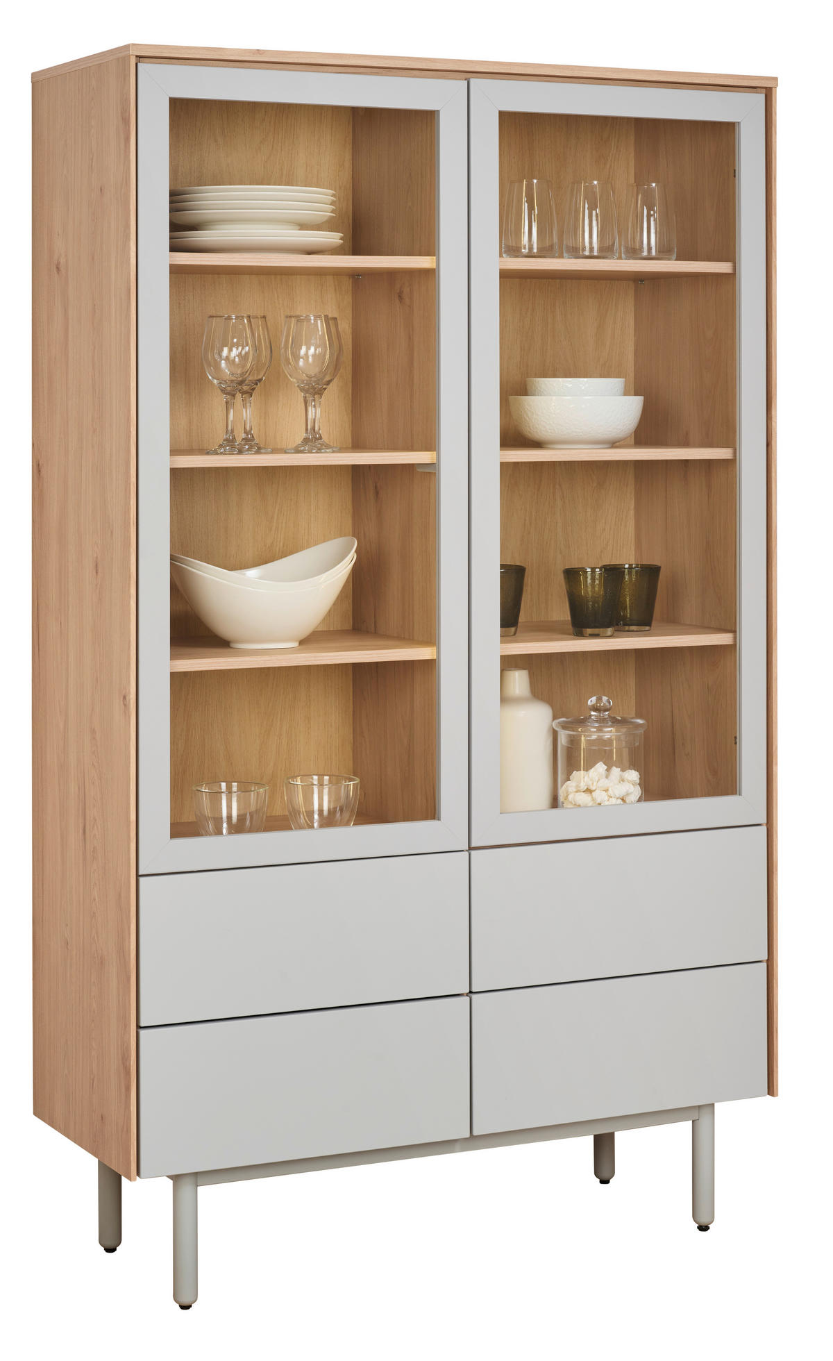 VITRINE Grau, Eichefarben  105/177/40 cm  - Eichefarben/Grau, Design, Glas/Holzwerkstoff (105/177/40cm) - home24