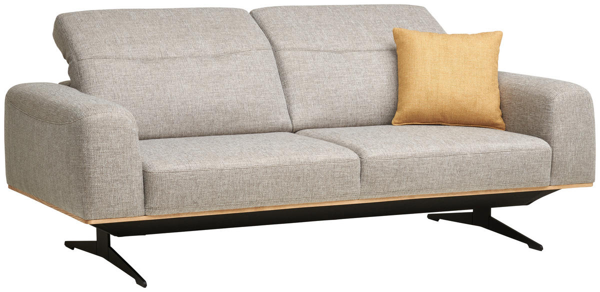 3-SITZER-SOFA in Struktur Beige  - Beige/Schwarz, Design, Holz/Textil (205/76-97/102cm) - Novel