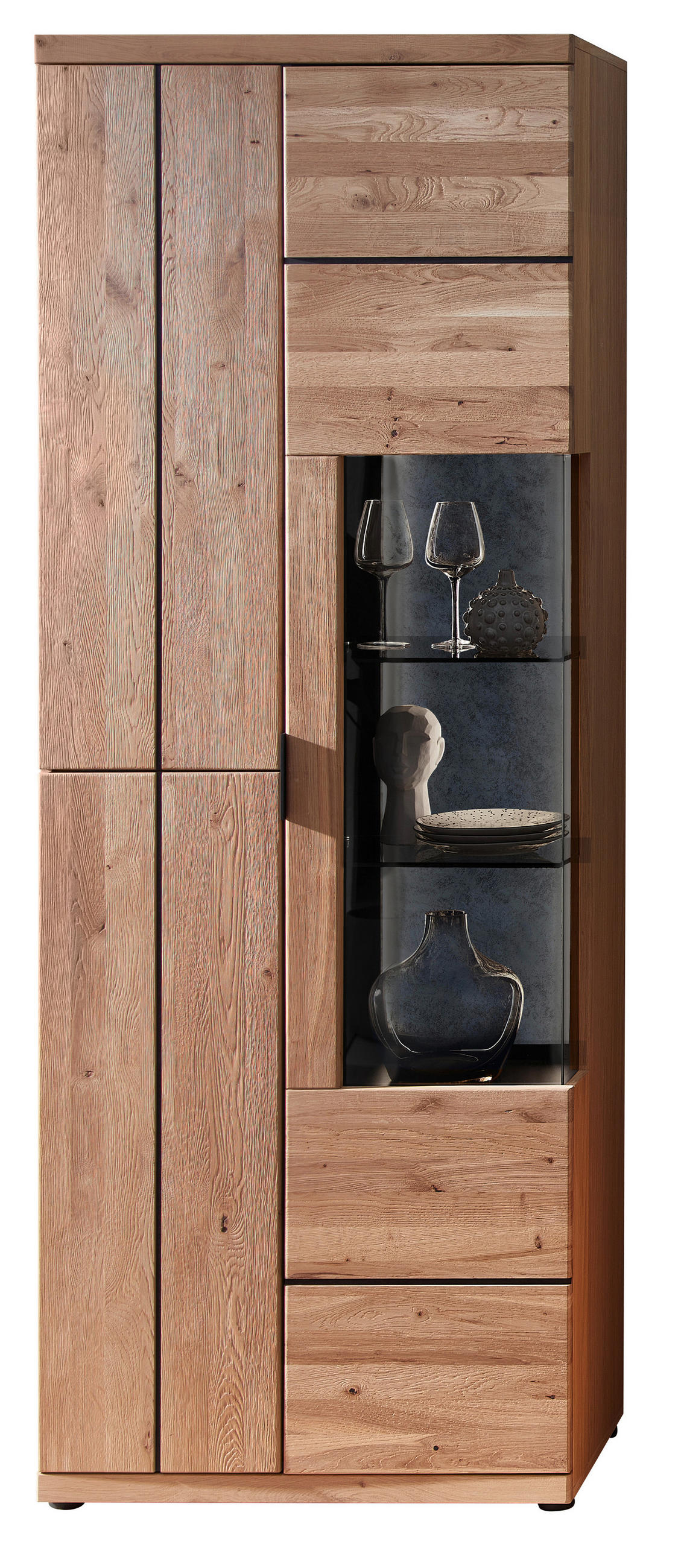 VITRINE  in furniert, massiv Eiche Anthrazit, Eiche Bianco  - Eiche Bianco/Anthrazit, Natur, Glas/Holz (75/207/42cm) - Linea Natura