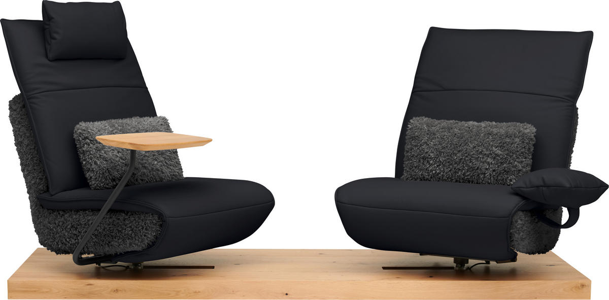 2-SITZER-SOFA Hochflor Echtleder Anthrazit, Schwarz  - Anthrazit/Schwarz, Design, Leder/Holz (240/65/104cm) - Koinor