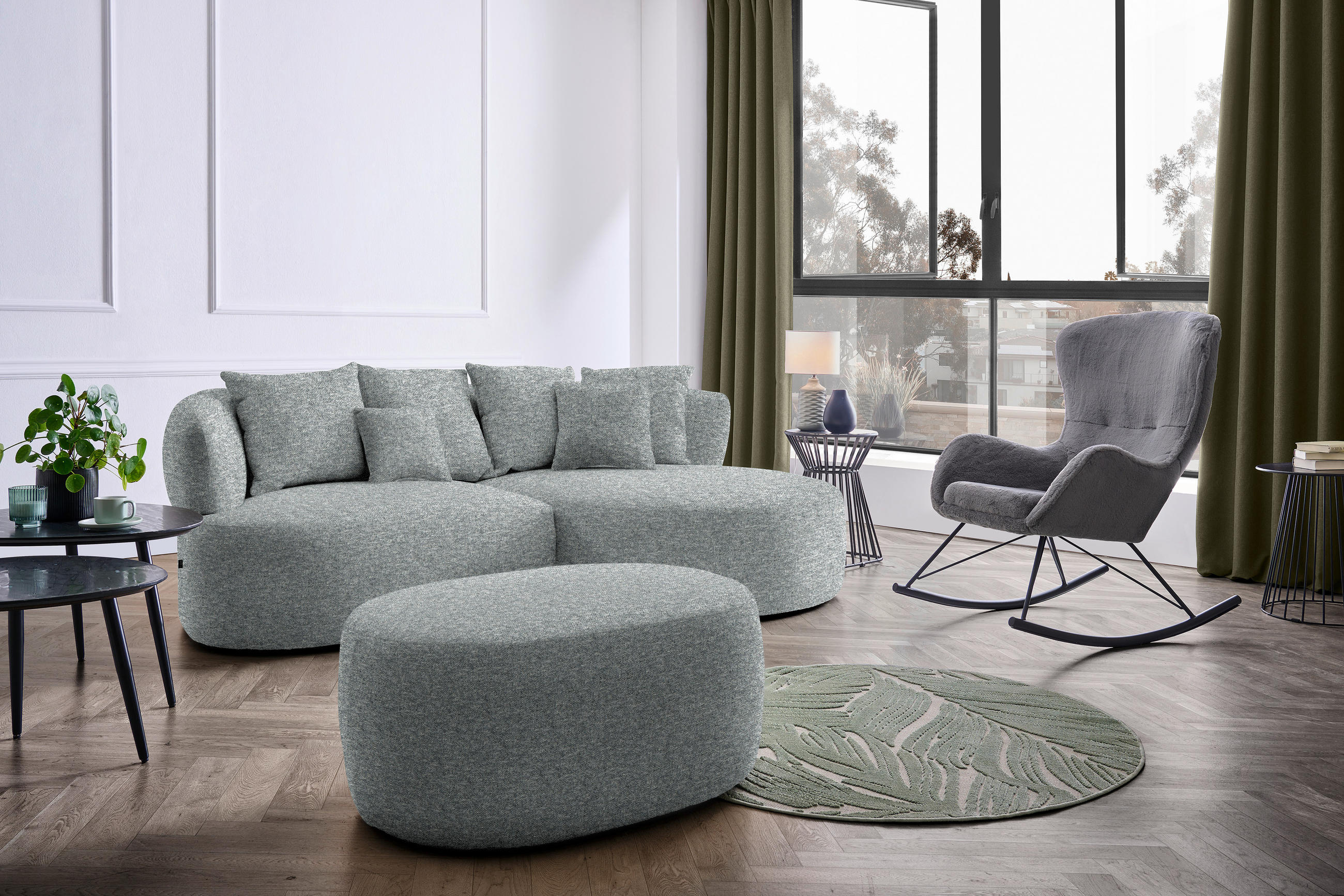 HOCKER in Textil Olivgrün  - Schwarz/Olivgrün, MODERN, Kunststoff/Textil (88/43/66cm) - Hom`in