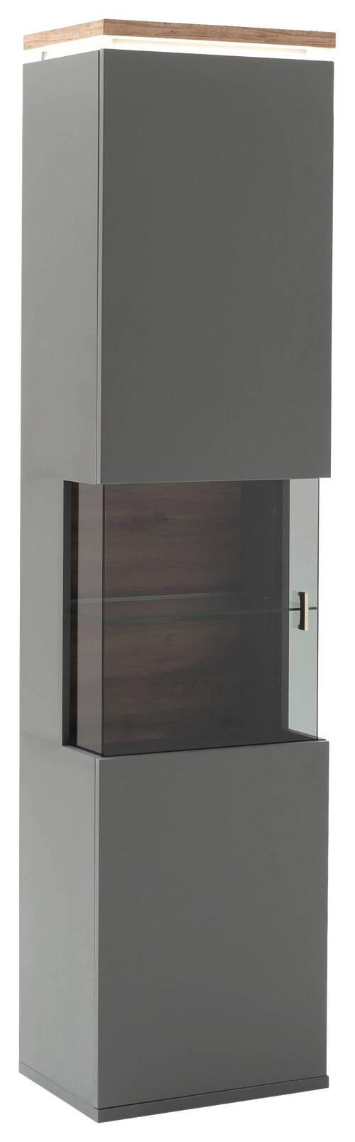 VITRINE in Grau, Eiche Wotan  - Eiche Wotan/Grau, Design, Glas/Holzwerkstoff (50/208/37cm) - Stylife