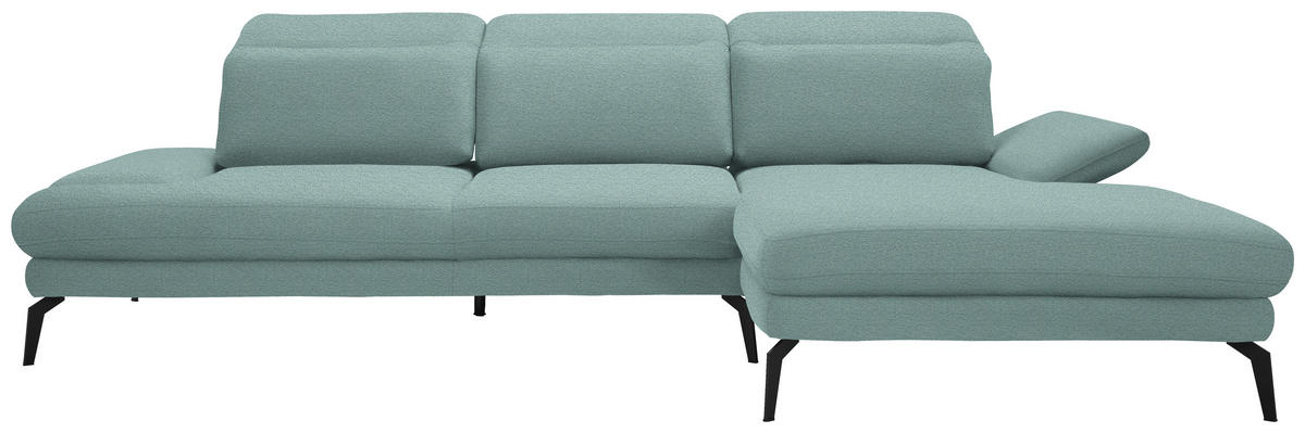 ECKSOFA in Webstoff Türkis  - Türkis/Schwarz, Design, Textil/Metall (289/180cm) - Stylife