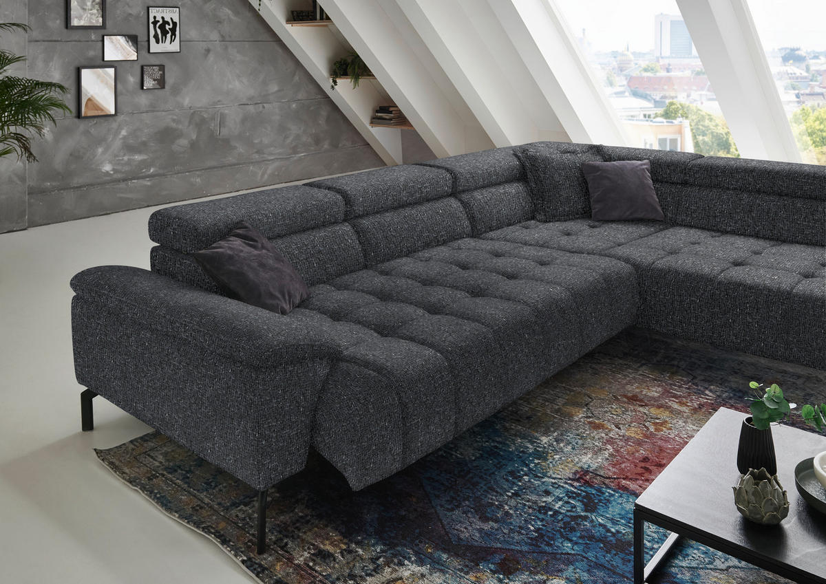 ECKSOFA in Chenille Anthrazit  323/222 cm  - Anthrazit/Schwarz, Design, Textil/Metall (323/222cm) - Beldomo Style
