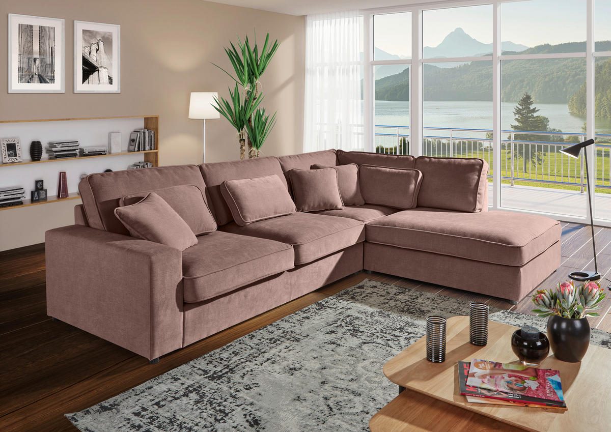 ECKSOFA Altrosa Flachgewebe Zierkissen, Rückenkissen, Rücken echt  - Schwarz/Altrosa, MODERN, Kunststoff/Textil (307/228cm) - Carryhome
