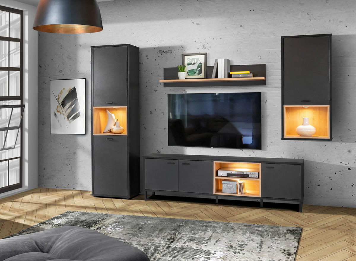 REGAL ZA DNEVNI BORAVAK crna, hrast artisan   - crna/hrast artisan, Moderno, metal/pločasti materijal (254,6/195,1/41,5cm) - Hom`in