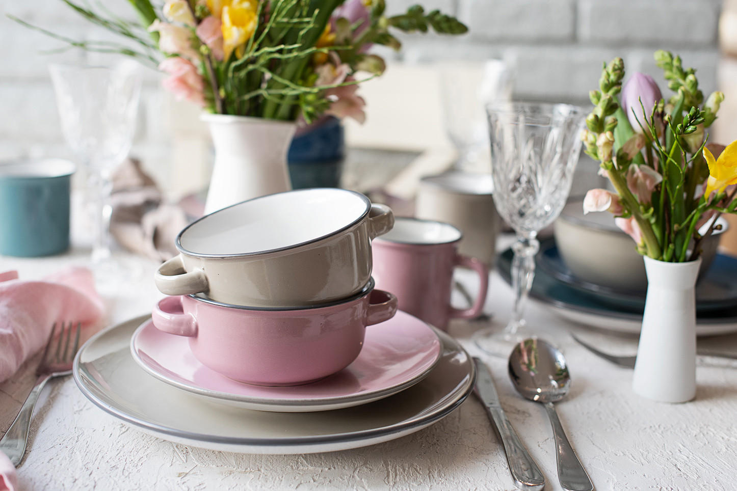 Thumbnail - Mäser Kombiservice Maila, Hellgrau, Hellblau, Hellgrün, Hellrosa, Keramik, 16-teilig, 300 ml, Essen & Trinken, Geschirr,...