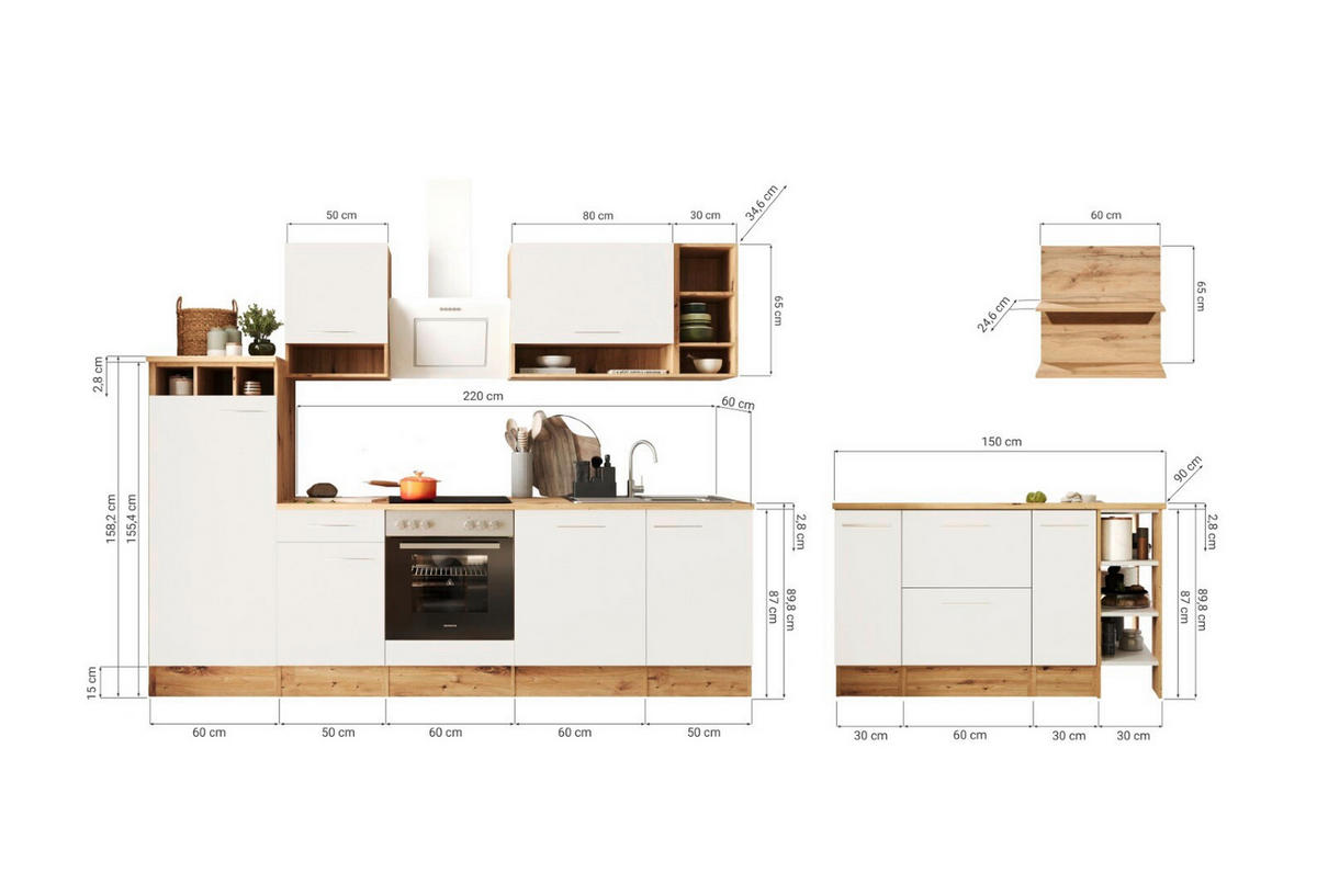 MODULKÖK 280-150 cm   i vit  - vit/skogsek, Design, metall/trämaterial (280-150cm) - Respekta