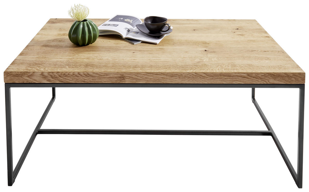 COUCHTISCH Eiche massiv 100/60/40 cm rechteckig Schwarz, Eichefarben  - Eichefarben/Schwarz, Design, Holz/Metall (100/60/40cm) - Novel