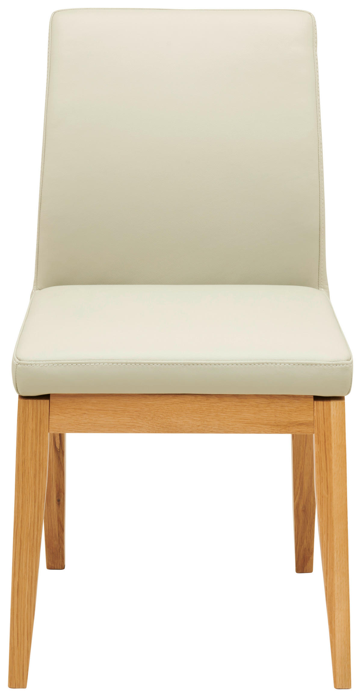 STUHL Echtleder Beige  - Eichefarben/Beige, MODERN, Leder/Holz (48,5/86,5/60cm) - Livetastic
