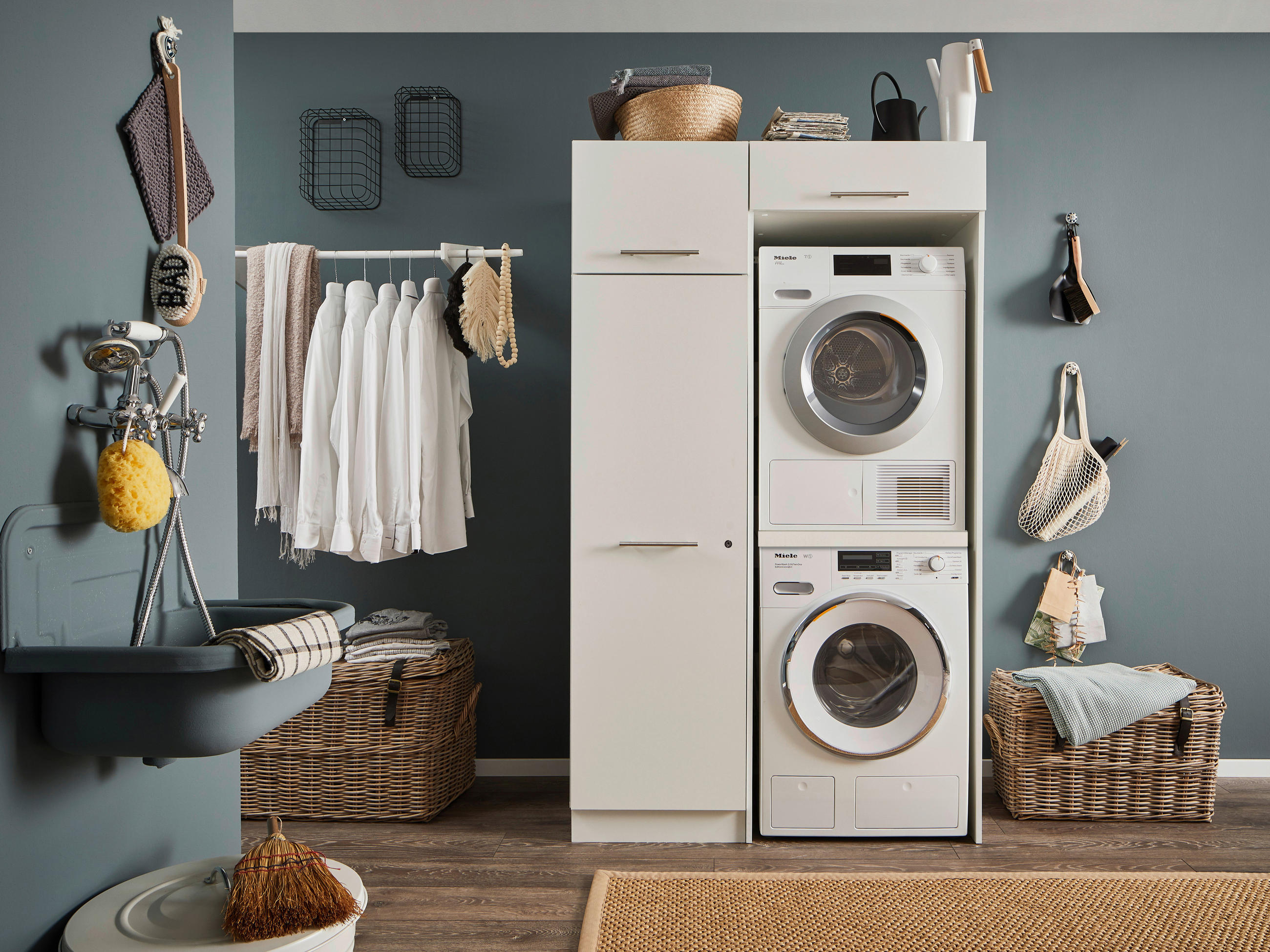 Thumbnail - Hauswirtschaftsraum Laundreezy, Weiß, Holzwerkstoff, 117.5x200x67.5 cm, Waschküche, Hauswirtschaftsraum