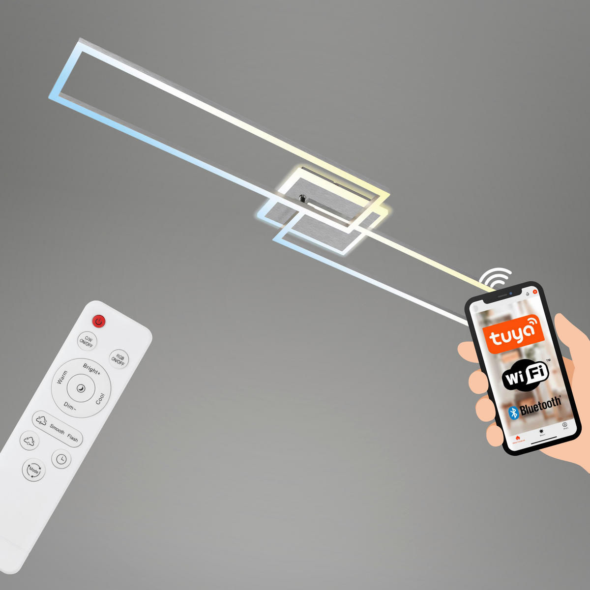 LED MENNYEZETI LÁMPA - alumínium színű, Basics, műanyag/fém (110/7,8/24,8cm)