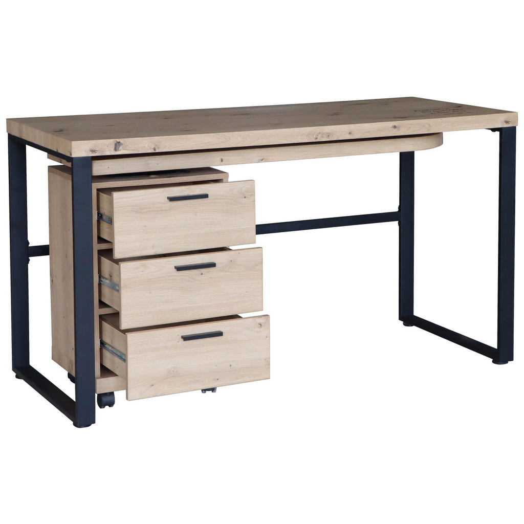 Thumbnail - Venda Schreibtisch, Schwarz, Eiche, Metall, 3 Schublade(n) Schubladen, rechteckig, eckig, Flachrohr, 60x76x140 cm, Bsci,...