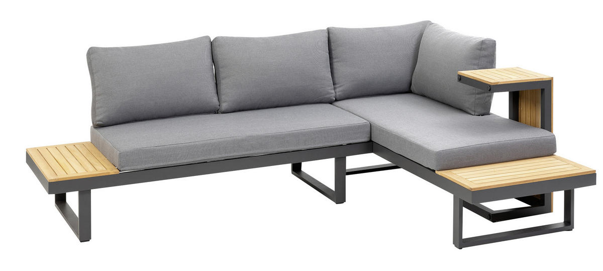 LOUNGEGARNITUR   253/70/175 cm Teakholz Aluminium  - Anthrazit/Grau, Basics, Holz/Textil (253/70/175cm) - Gardenson