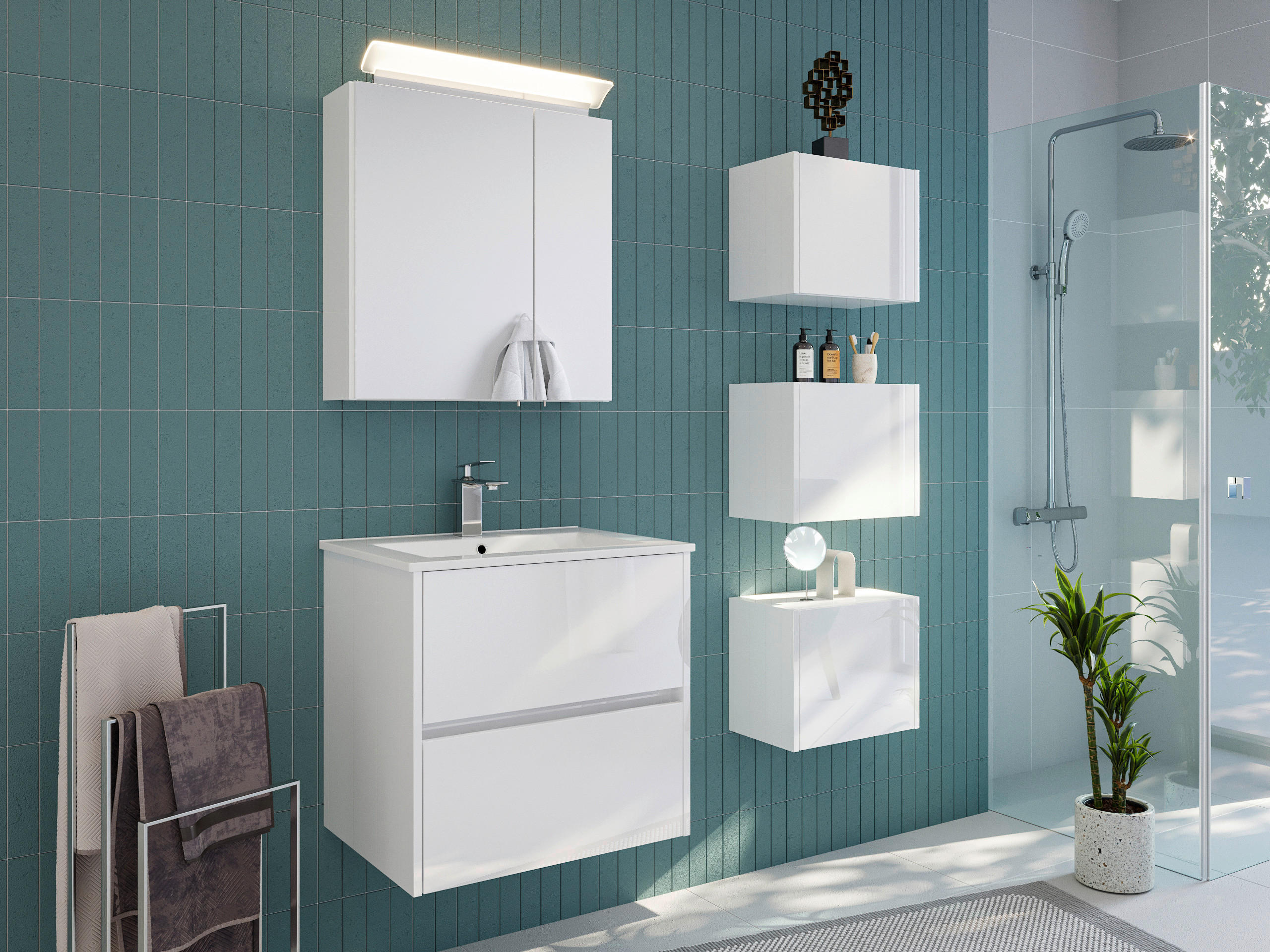 BADEZIMMER 5-teilig  in 60 cm  - Weiß Hochglanz/Weiß, Basics, Keramik/Holzwerkstoff (60cm) - MID.YOU