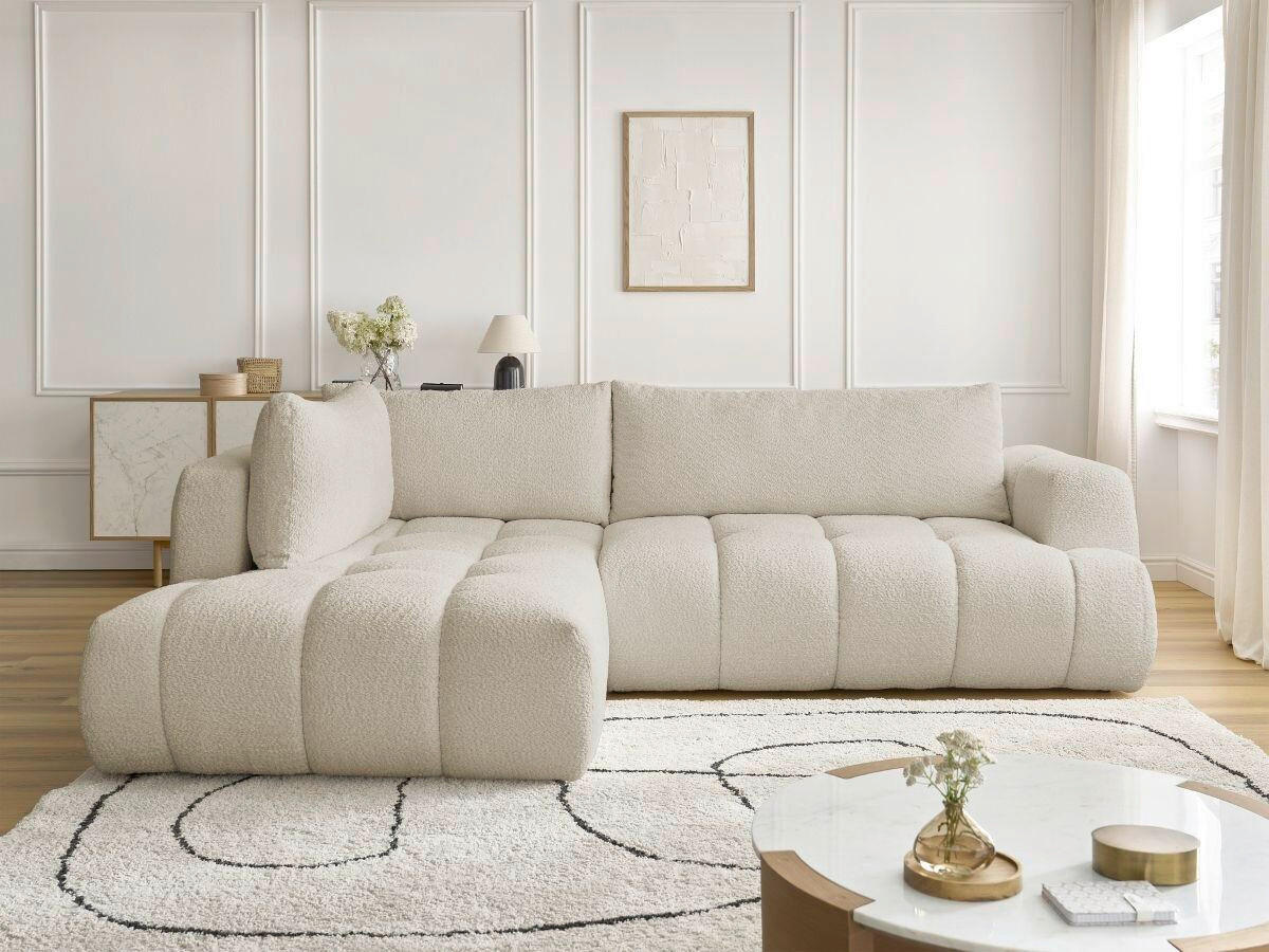 ECKSCHLAFSOFA FUJI Bouclé Beige  inkl.  - Beige/Schwarz, MODERN, Kunststoff/Textil (282/204cm)
