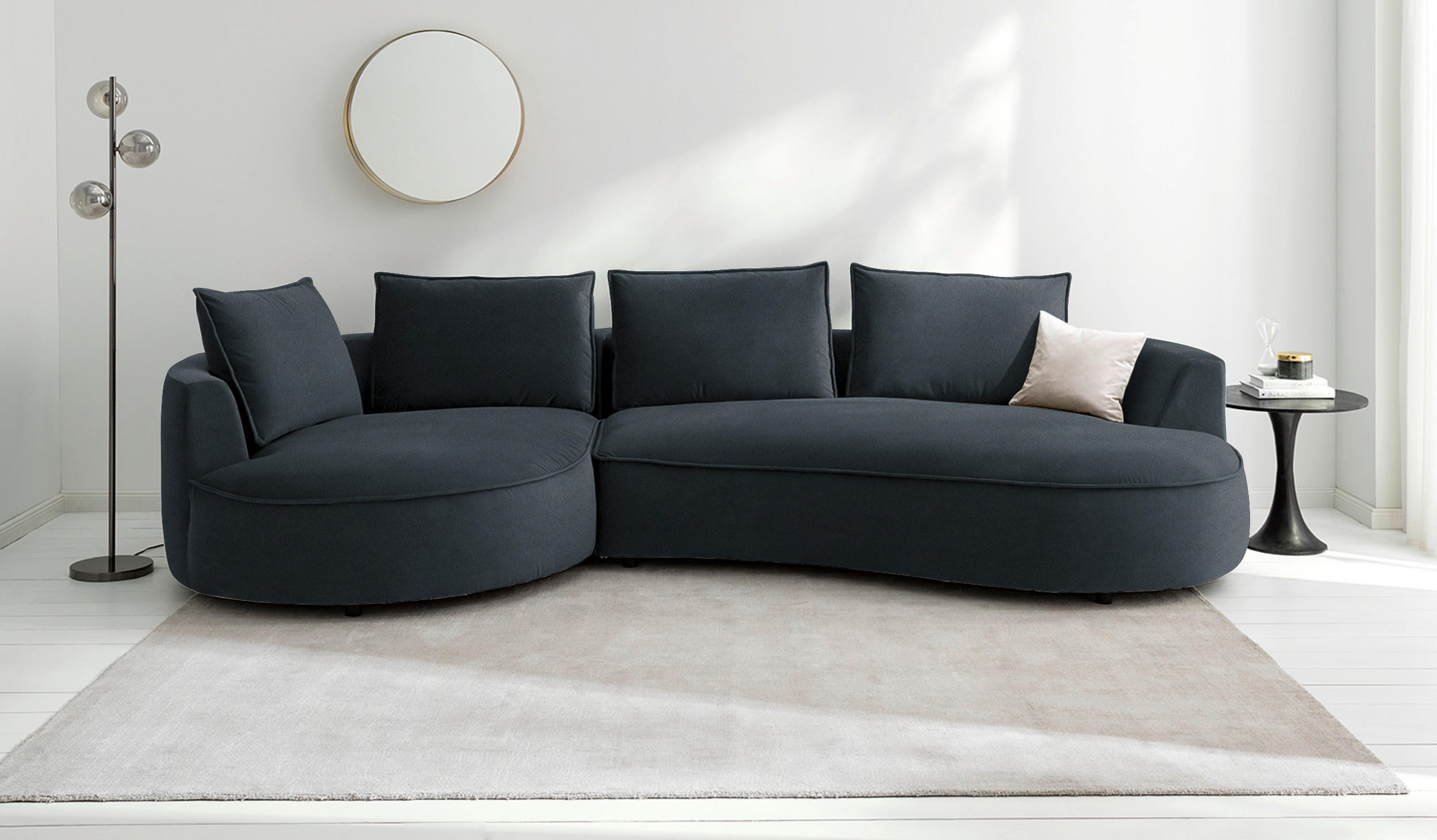BIGSOFA Samt Grau, Grün  - Schwarz/Grau, Design, Kunststoff/Textil (154/82/322cm) - home24