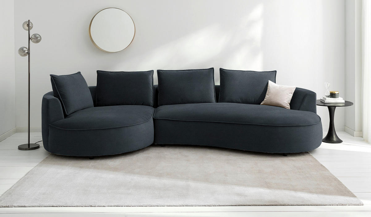 BIGSOFA Samt Grau, Grün  - Schwarz/Grau, Design, Kunststoff/Textil (154/82/322cm) - home24