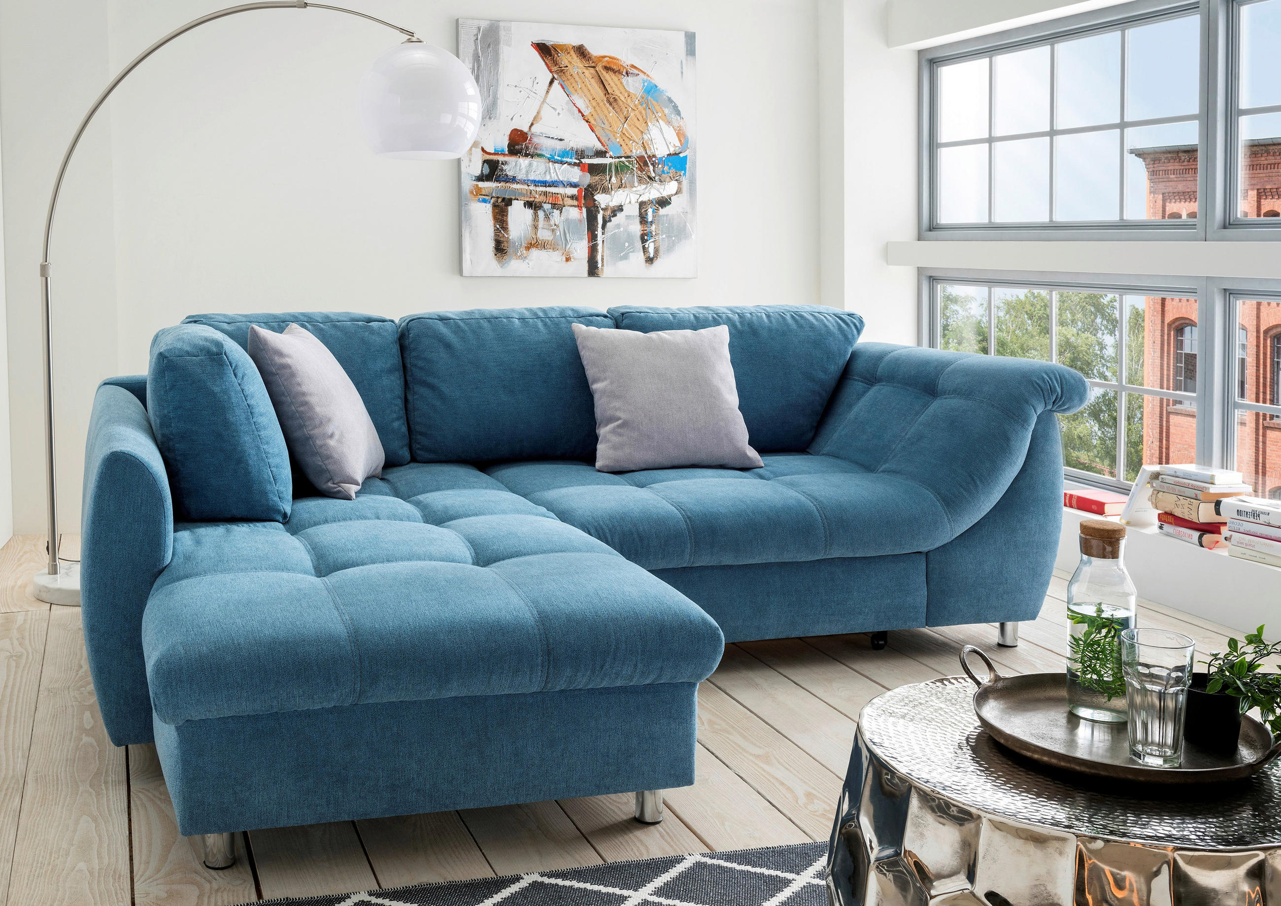 P & B Eckschlafsofa Blau 250x190 cm