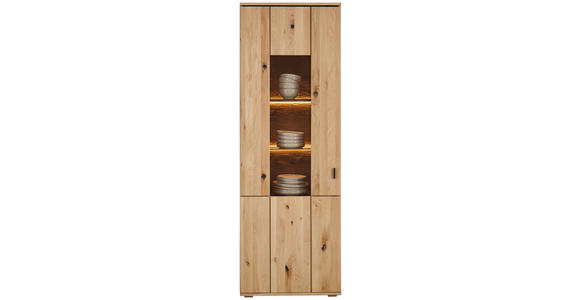 VITRINE in furniert, massiv Eiche Eichefarben - Eichefarben/Schwarz, Natur, Glas/Holz (70/204/37cm) - Hom`in