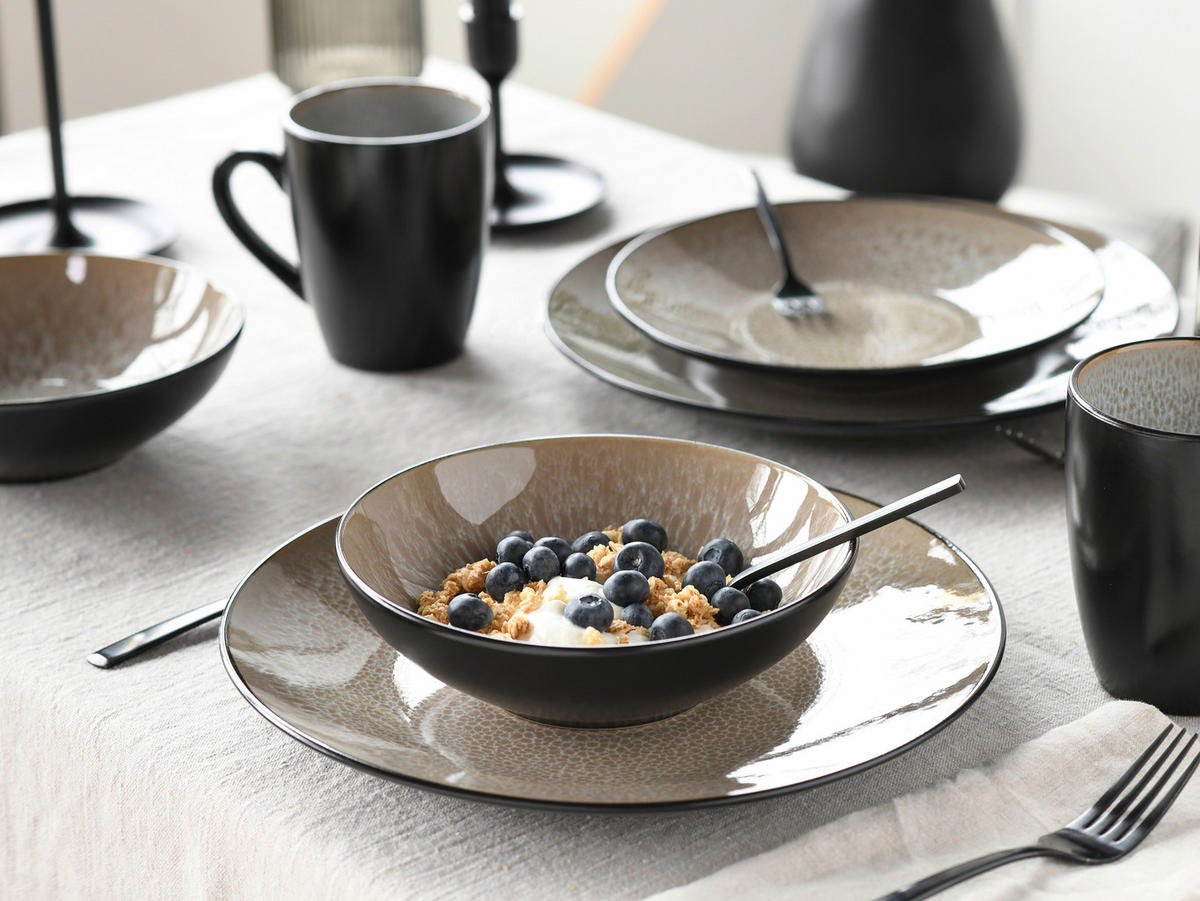 KOMPLETT SERVIS Malmö beige 16 delar  - beige/svart, Basics, keramik - Creatable