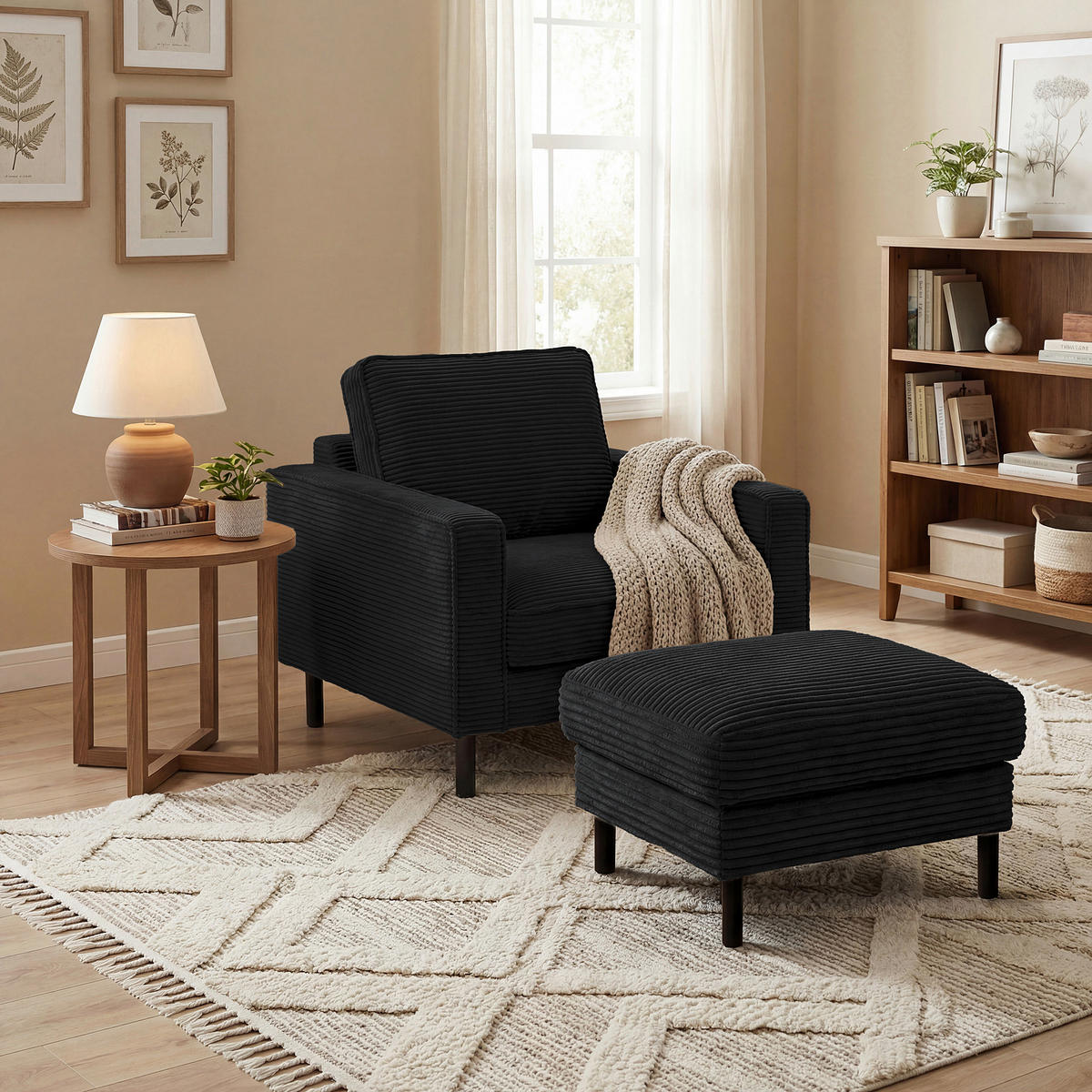 SESSEL in Cord Schwarz  - Schwarz, Design, Textil/Metall (88/85/92cm) - Livetastic