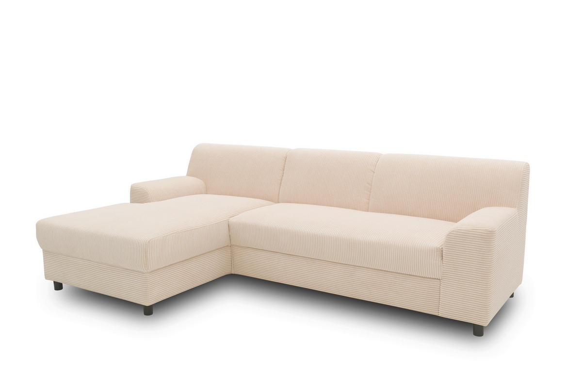 ECKSOFA CAPRI 2 Creme Cord Zierkissen, Rücken echt  - Creme/Schwarz, Basics, Kunststoff/Textil (146/241cm) - MID.YOU