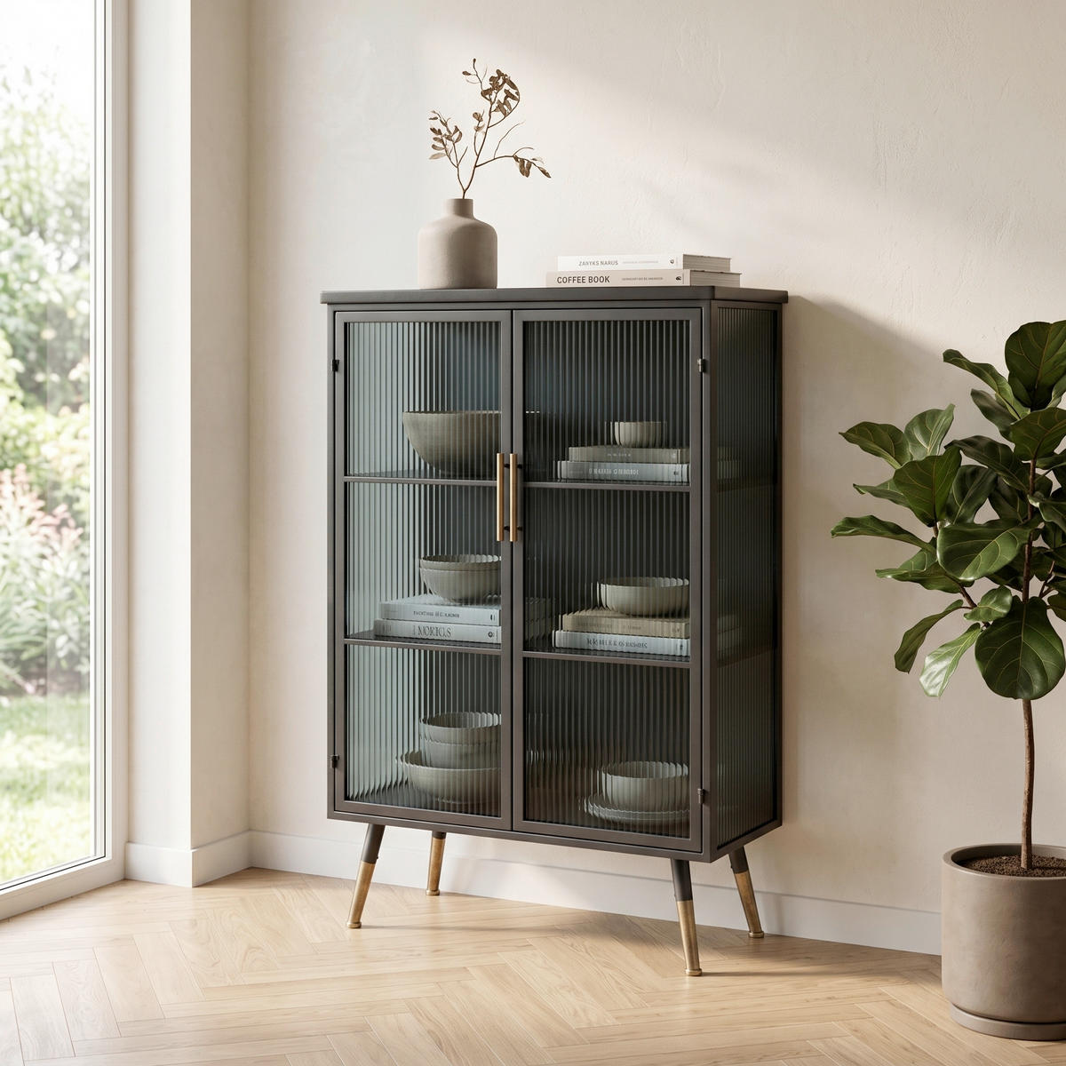 HIGHBOARD , 72/120/38 cm,  - Anthrazit/Messingfarben, Trend, Glas/Holzwerkstoff (72/120/38cm) - Kare-Design