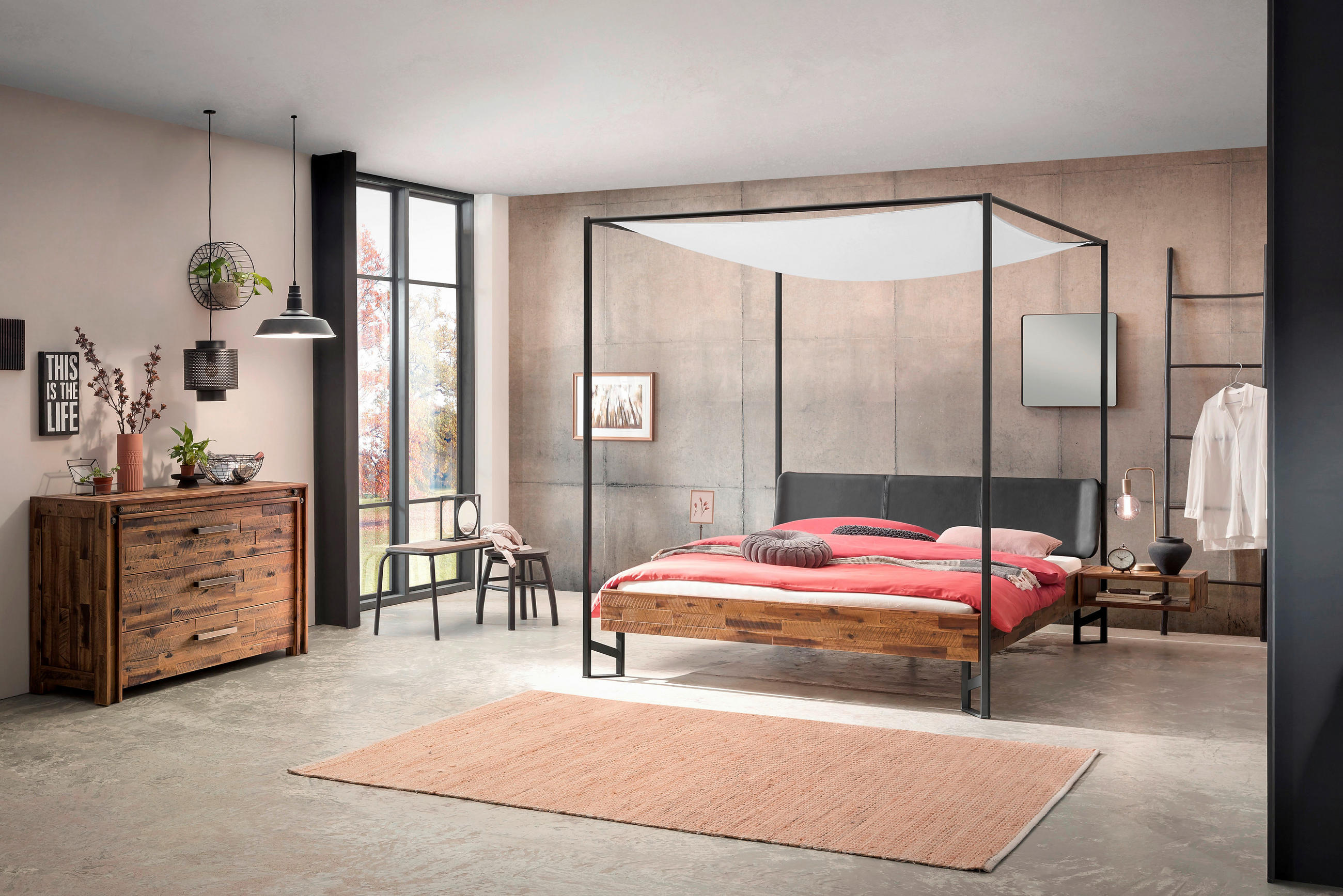 HIMMELBETT 160/200 cm  in Anthrazit, Braun, Akaziefarben   - Anthrazit/Braun, Natur, Holz/Textil (160/200cm) - Hasena