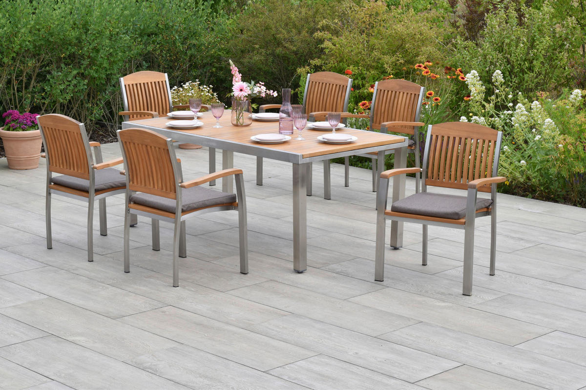 GARTENSET Akazie massiv Edelstahl  - Silberfarben/Naturfarben, MODERN, Holz/Textil - Gardenson