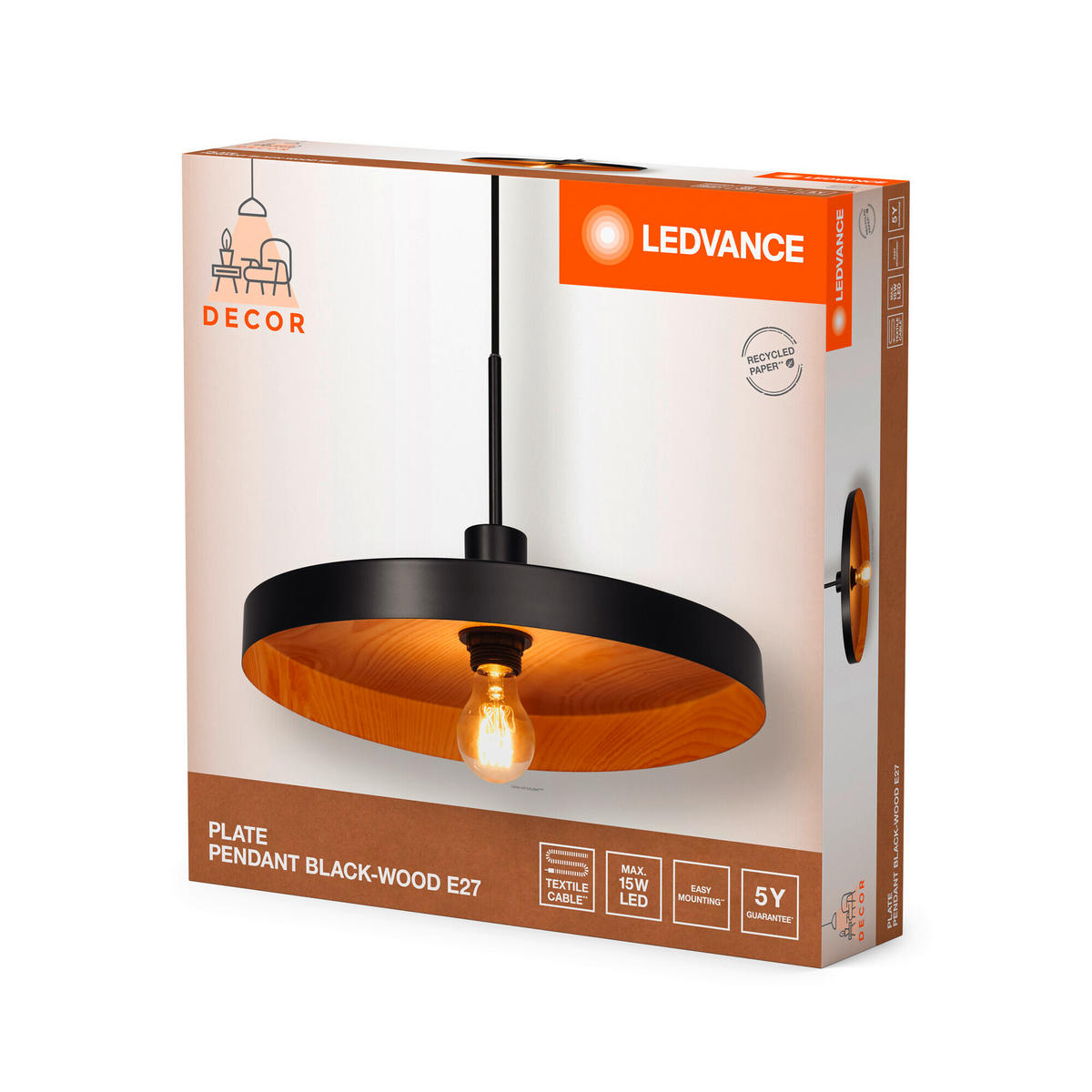 HÄNGELEUCHTE 40/127 cm  - Schwarz/Naturfarben, Basics, Metall (40/127cm) - Ledvance